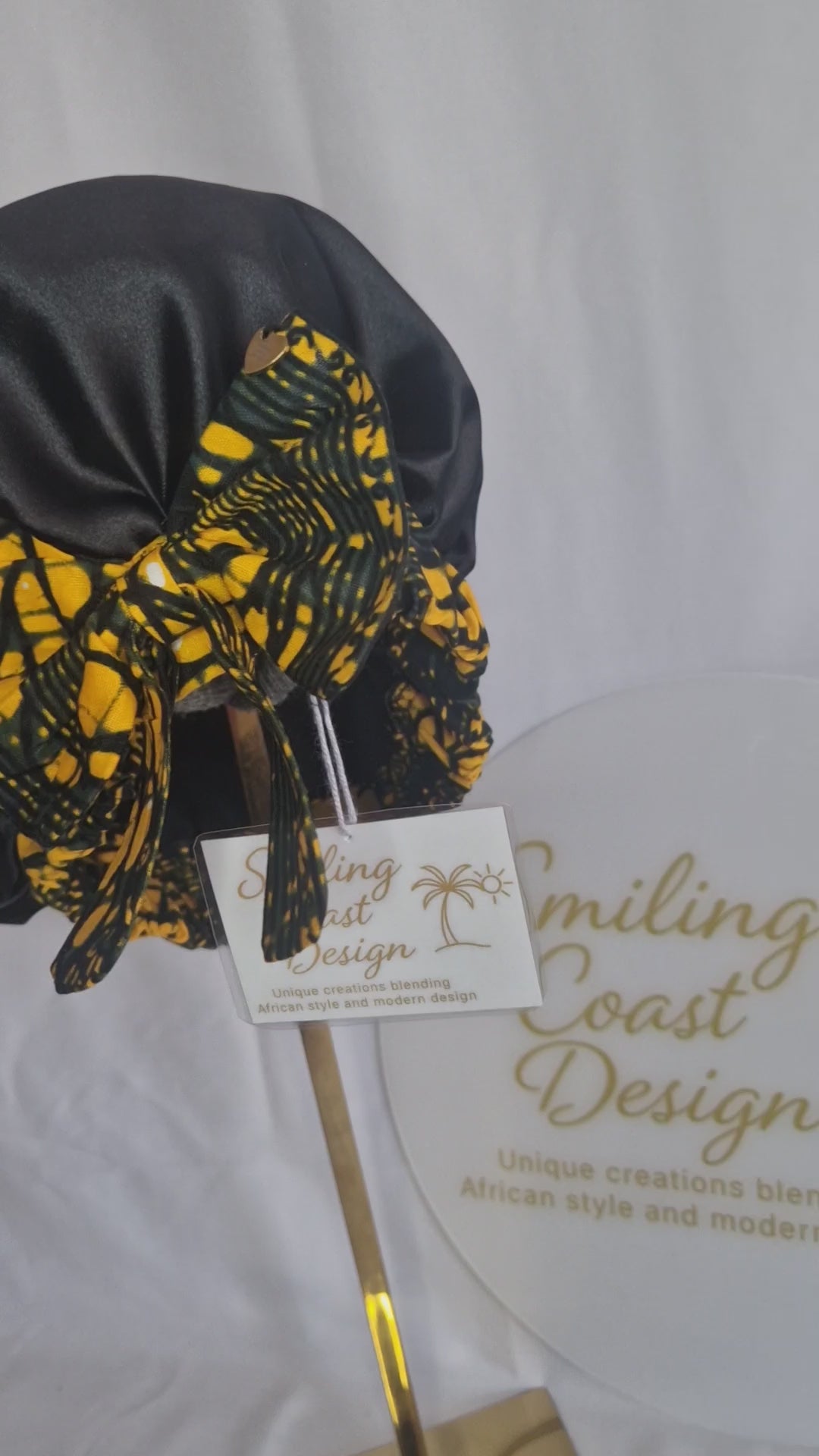 African Wax Print /Black Satin Bonnet – Hair Cap