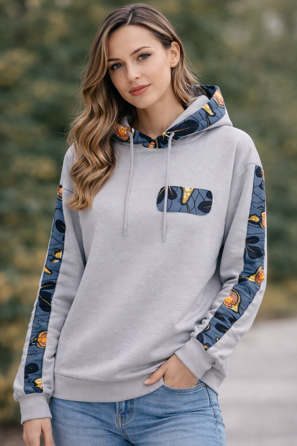 African Wax Print Hoodie handmade in Gambia /Only one copy/One of a kind- size L