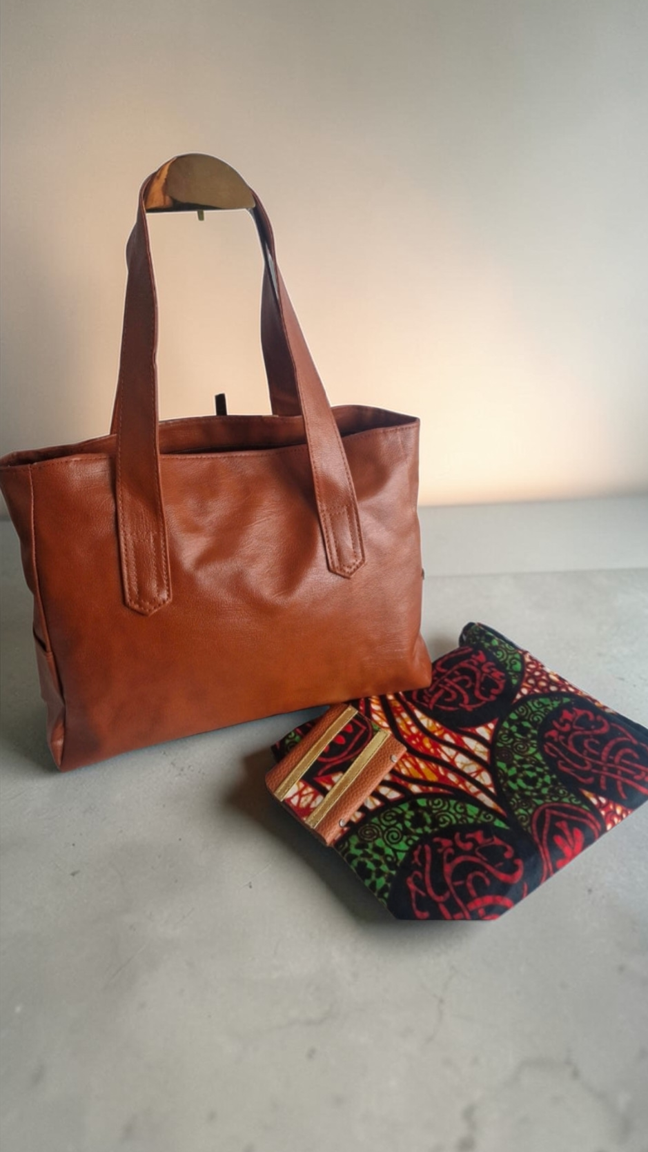 African Wax Print Handmade Vegan Leather Shopper and dustbag- Everlasting Baobab Edition