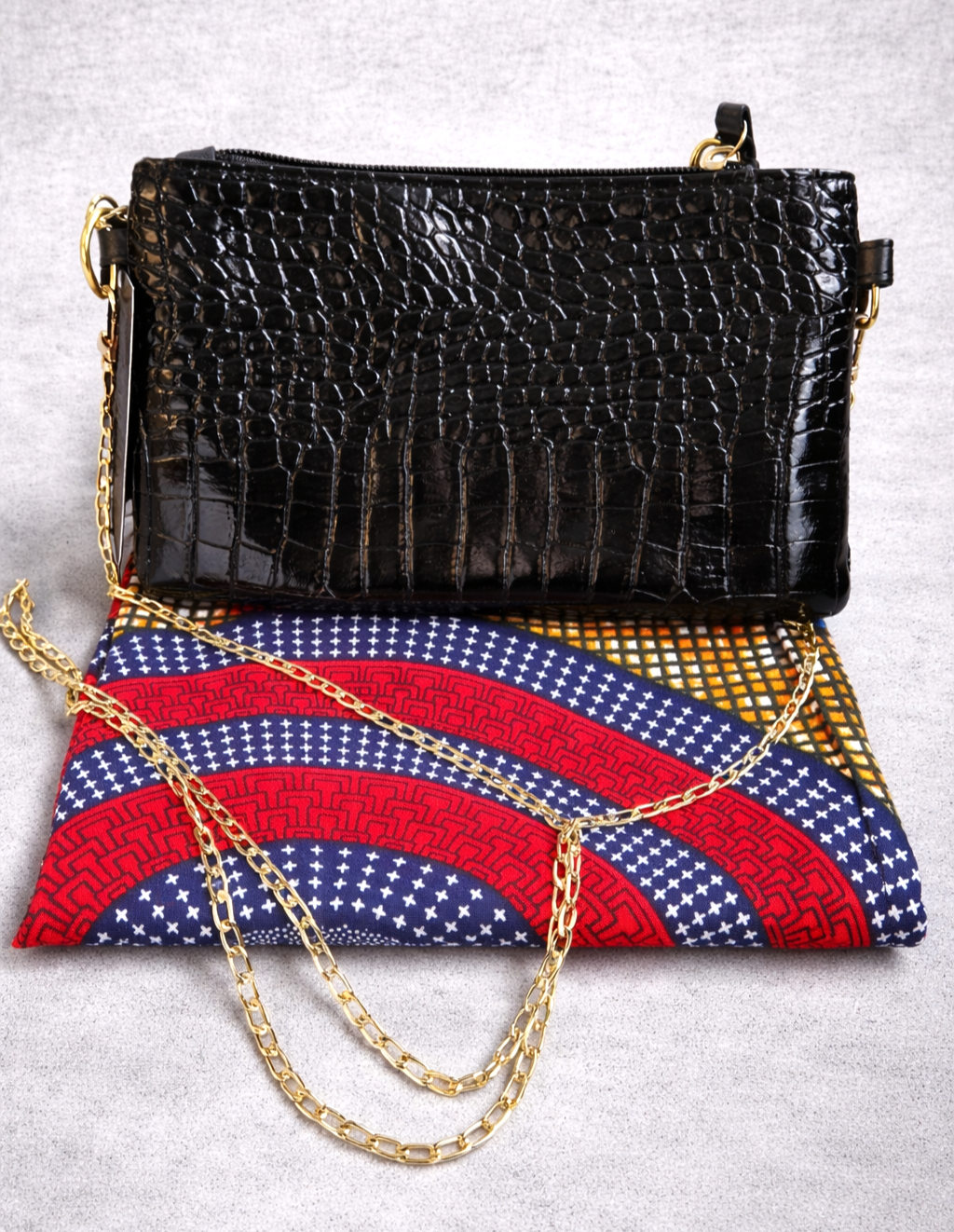 Sukuta Night Sky Edition Clutch – Handmade African Wax Print & Gold Details