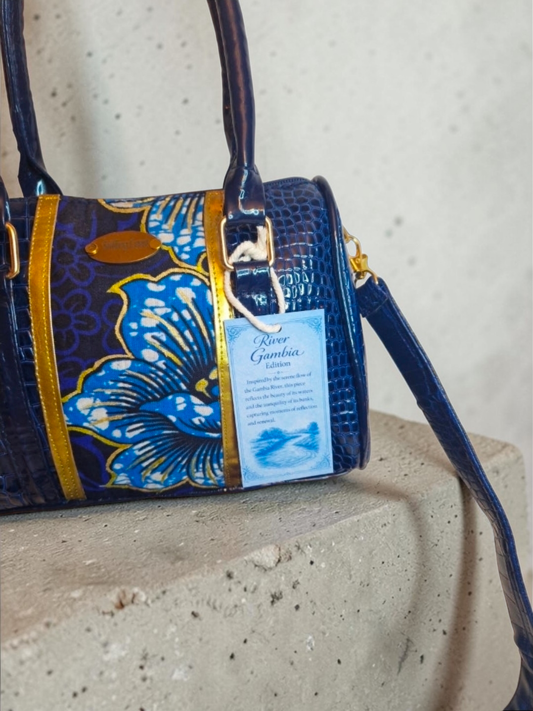 African Wax Print/Faux leather Barrel Bag with Pouch | River Gambia Edition