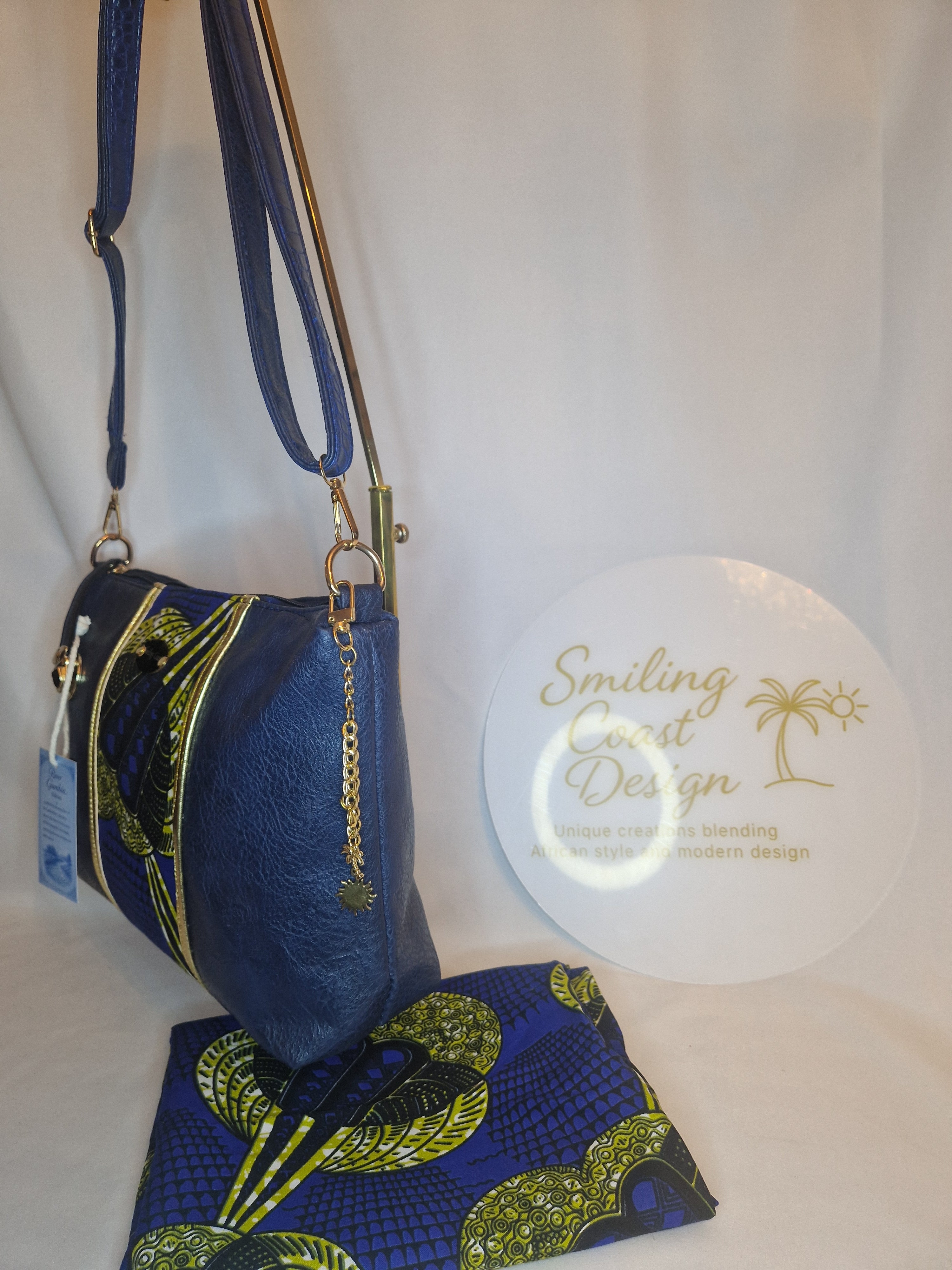 African waxprint Shoulder Bag – Handmade Vegan Leather & African Wax Print | River Gambia Edition-Smiling Coast Design