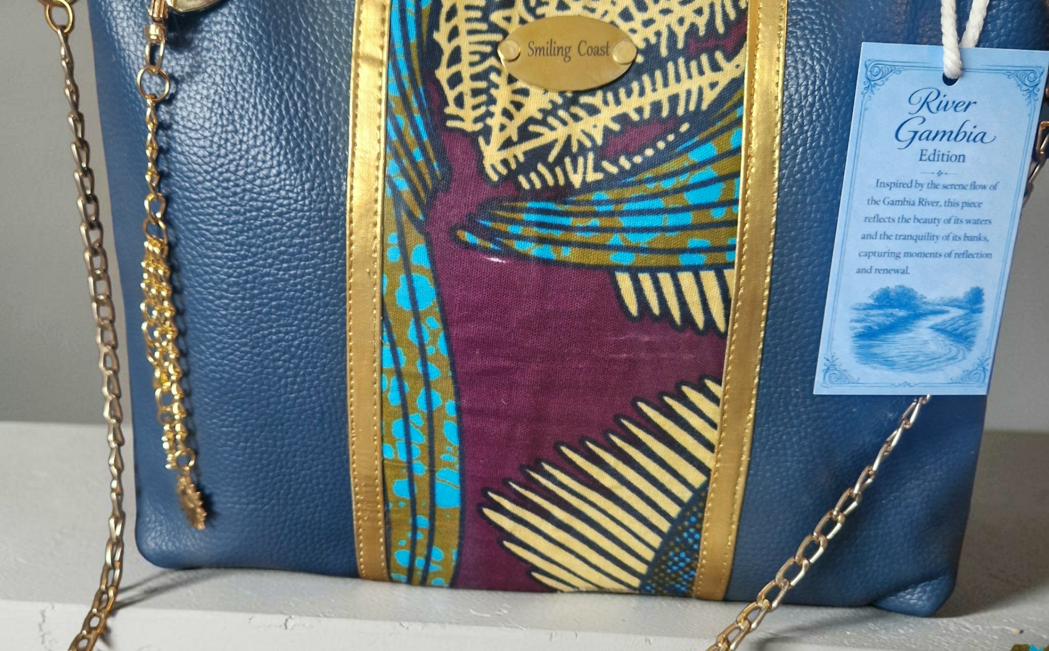 African waxprint/Vegan leather  Crossbody Bag –River Gambia Edition/ Limited Edition