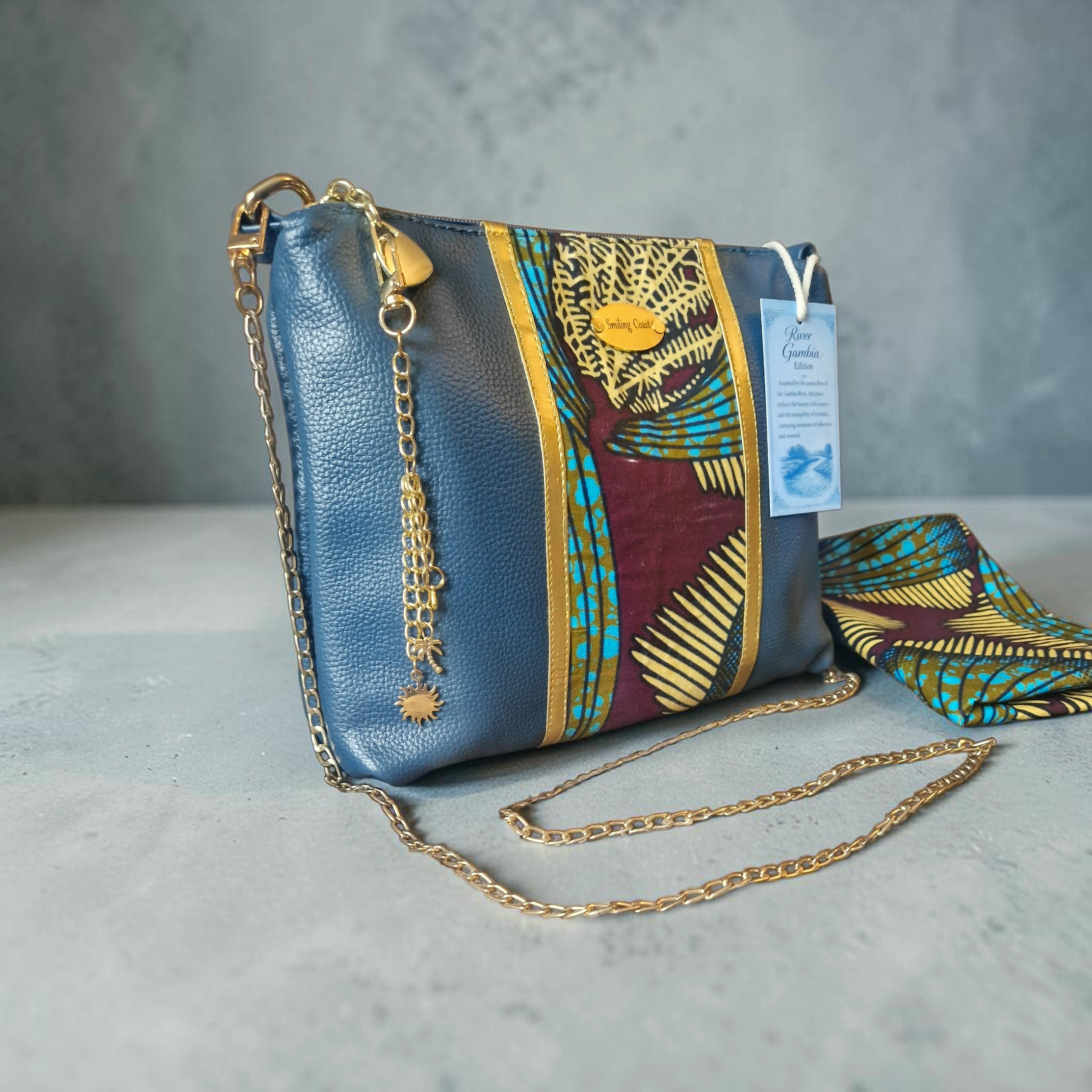 African waxprint/Vegan leather  Crossbody Bag –River Gambia Edition/ Limited Edition