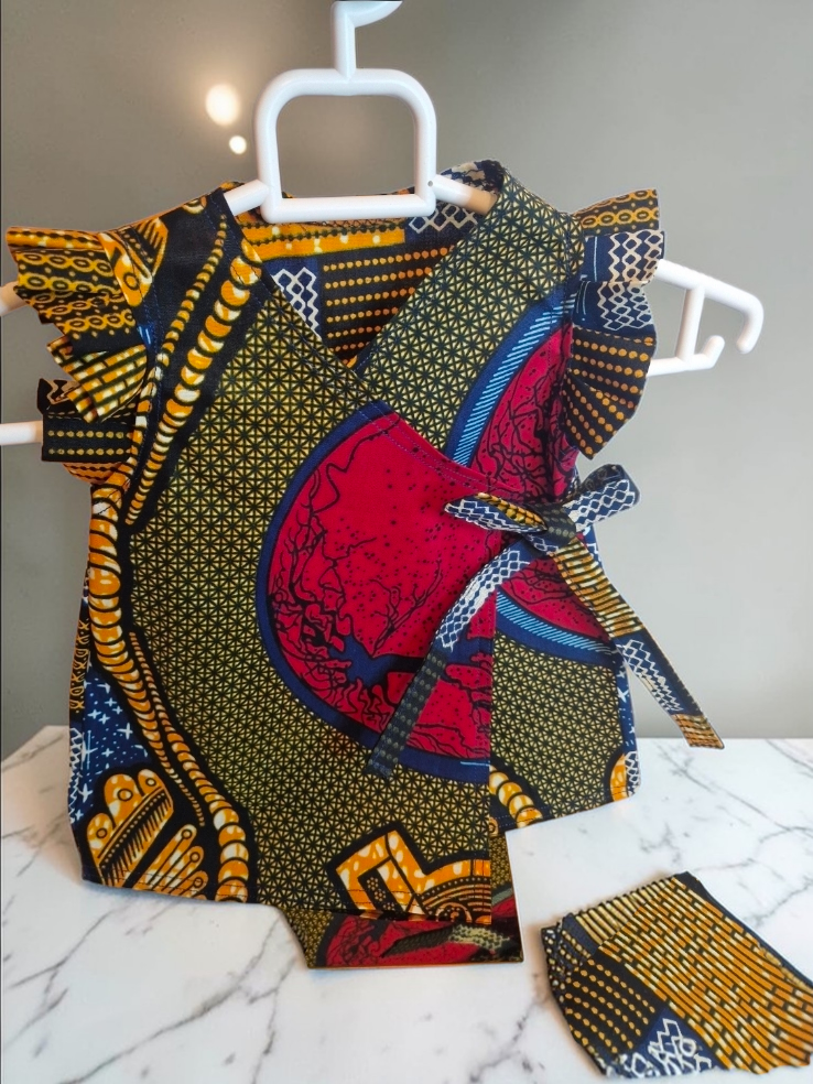 African Wax Print Baby Dress and headwrap-set size 0-4 month.