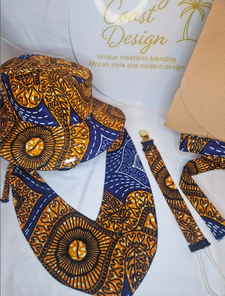 African Wax Print Baby set –  Sun Hat, Bib & Pacifier Clip