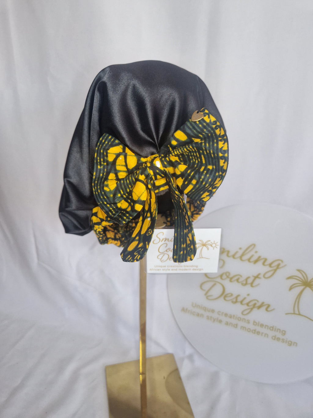 African Wax Print /Black Satin Bonnet – Hair Cap