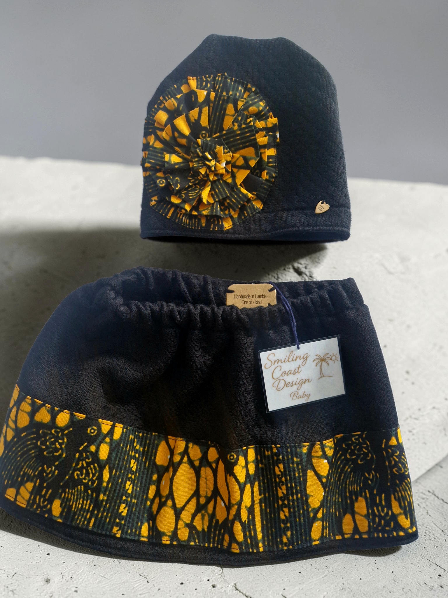 African Wax Print Baby Skirt & Hat Set | Newborn Gift, Size 0-4 month