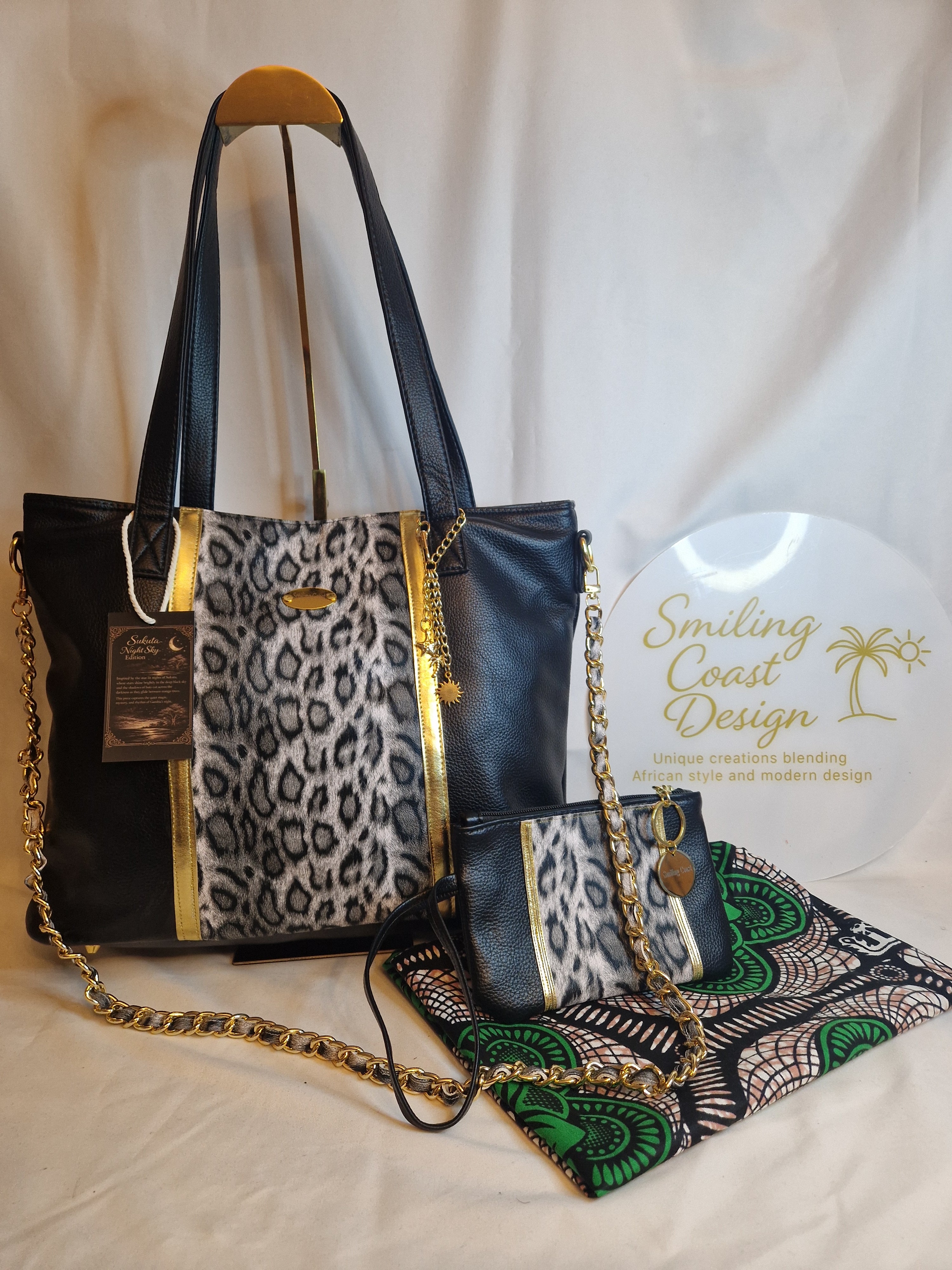 Luxury Animal Print Tote Bag Set with Wallet /African waxprint inside and matching waxprint dustbag