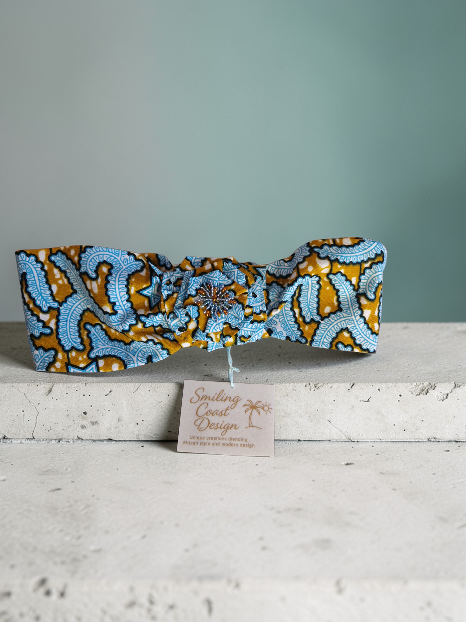 African Wax Print Headband with Beaded Detail – Handmade in The Gambia | Smiling Coast Design