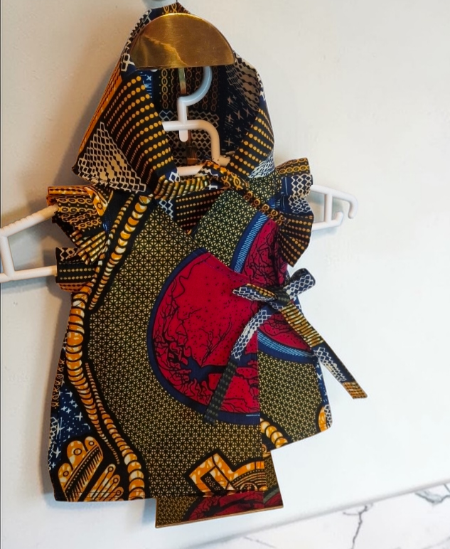 African Wax Print Baby Dress and headwrap-set size 0-4 month.