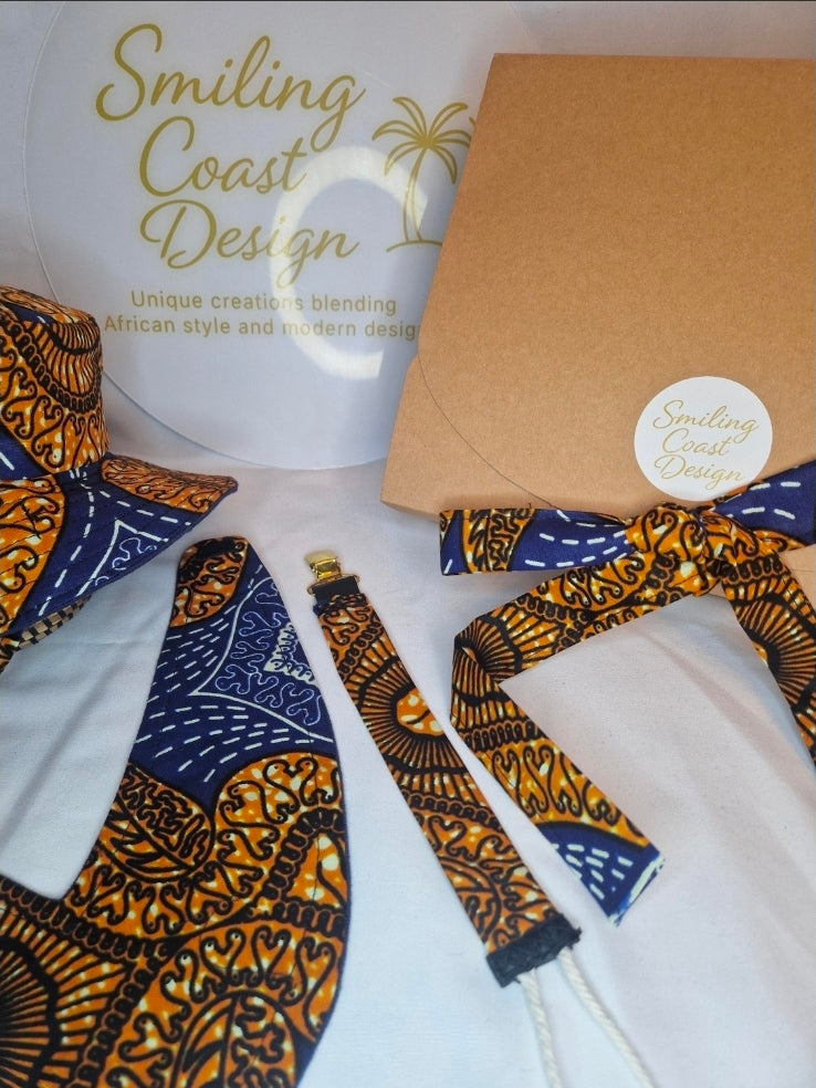 African Wax Print Baby set –  Sun Hat, Bib & Pacifier Clip