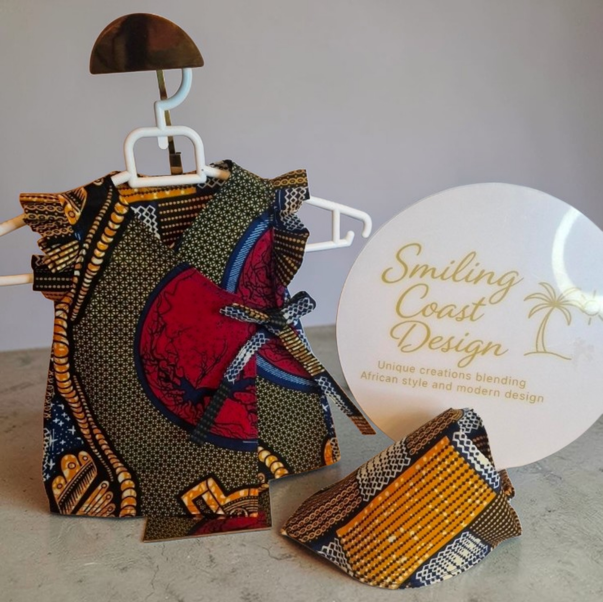 African Wax Print Baby Dress and headwrap-set size 0-4 month.