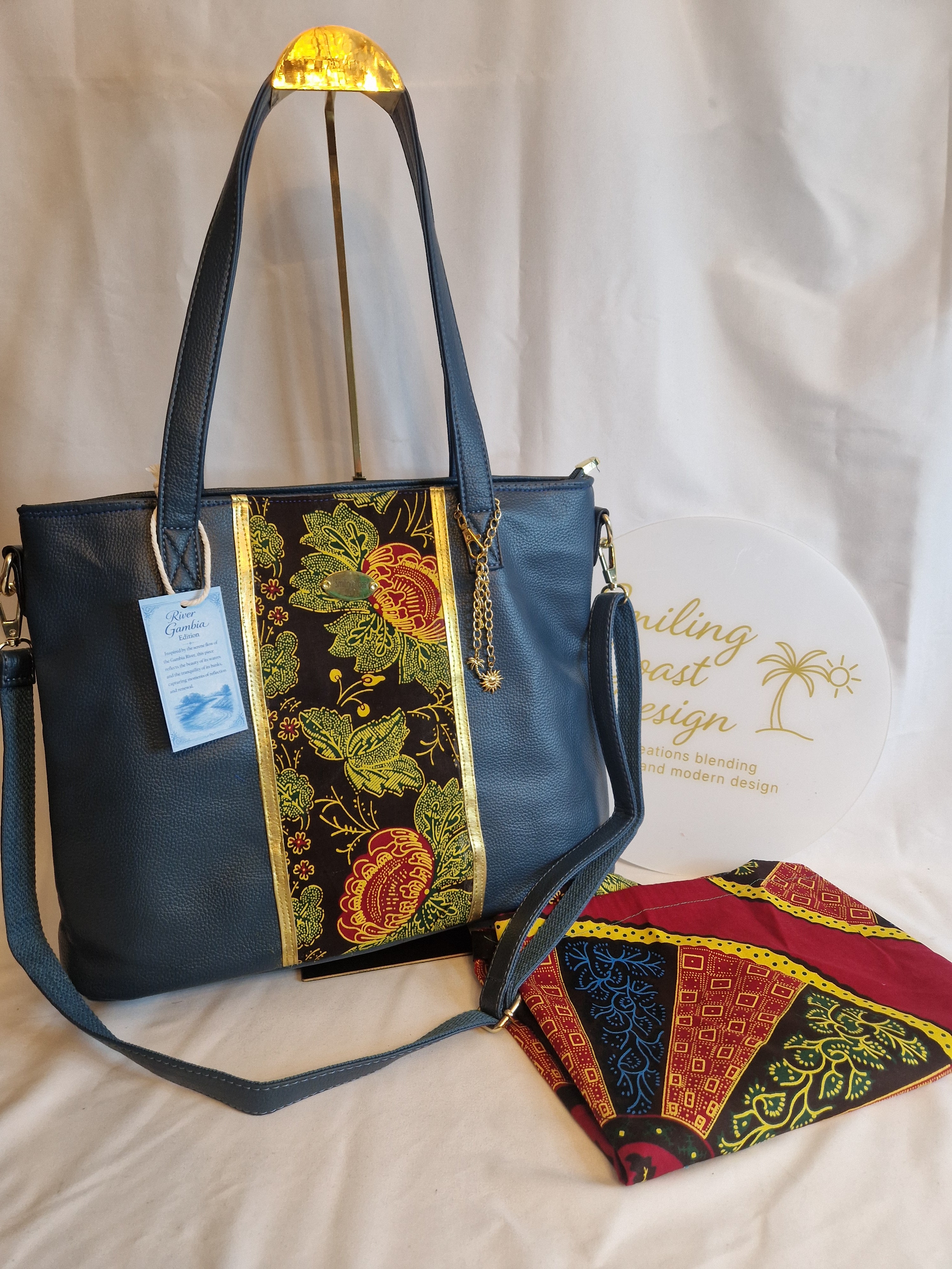 African Wax Print  Tote Bag – Handmade Vegan Leather & |River Gambia Edition -Smiling Coast Design