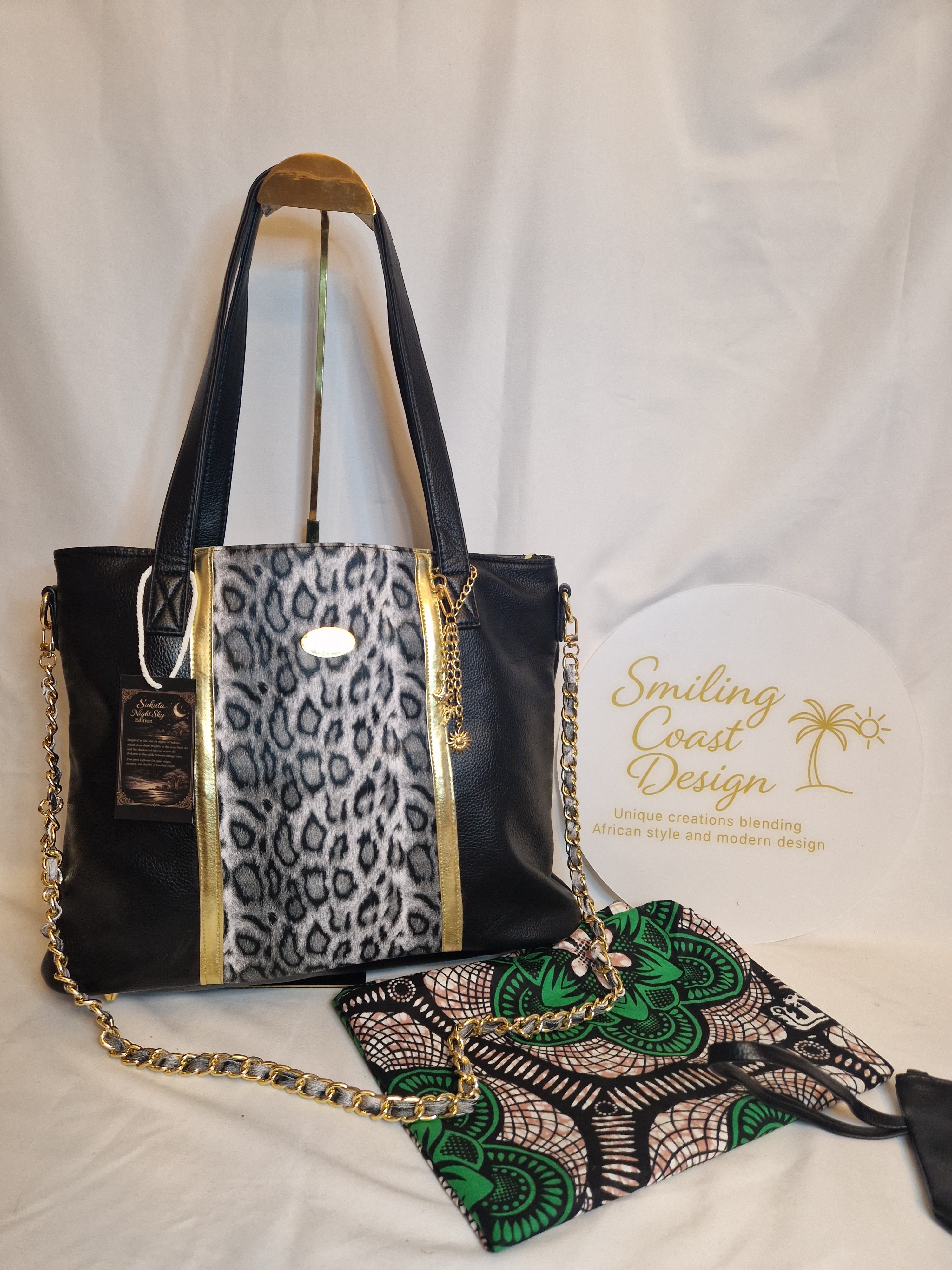 Luxury Animal Print Tote Bag Set with Wallet /African waxprint inside and matching waxprint dustbag
