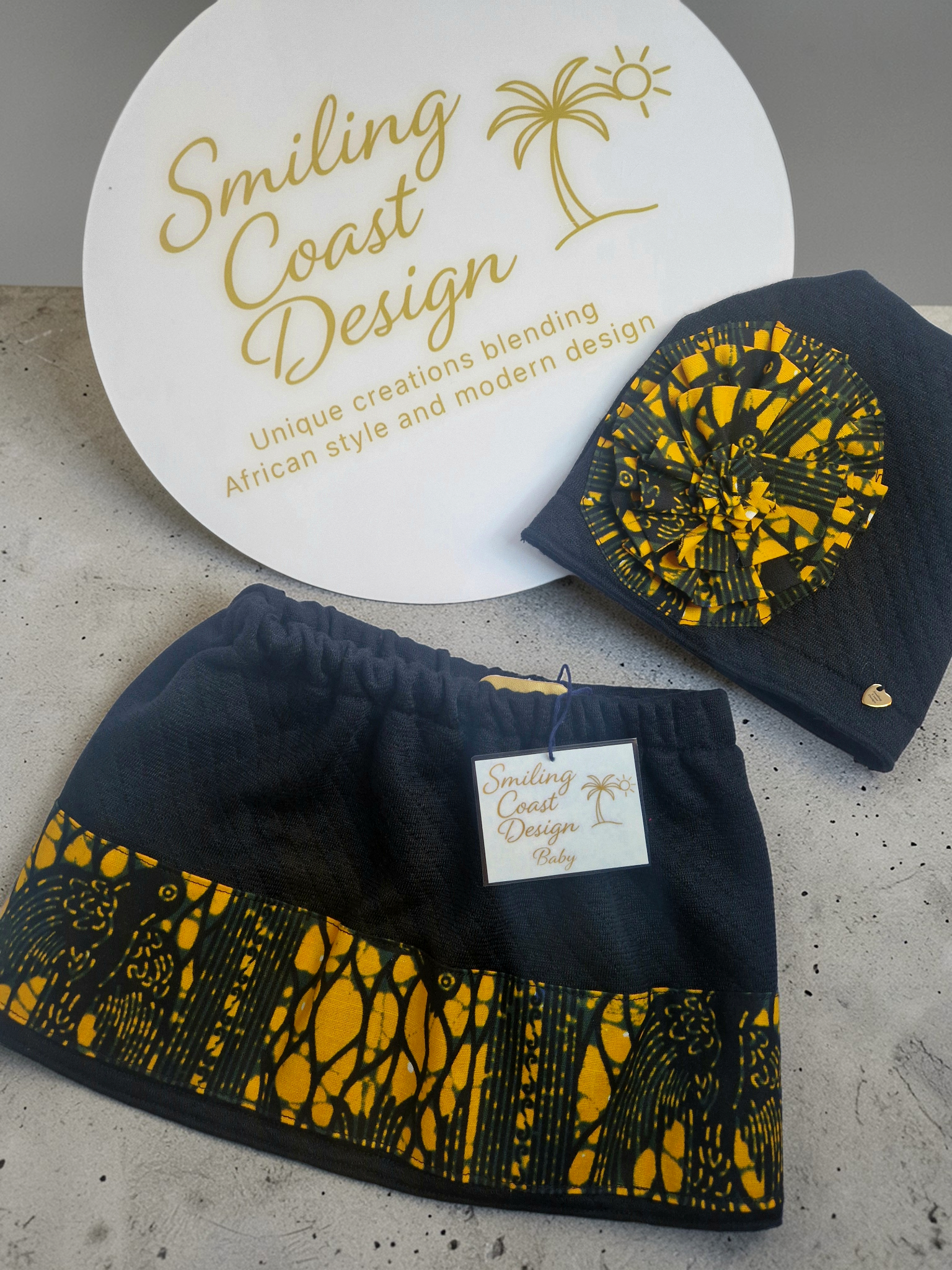 African Wax Print Baby Skirt & Hat Set | Newborn Gift, Size 0-4 month