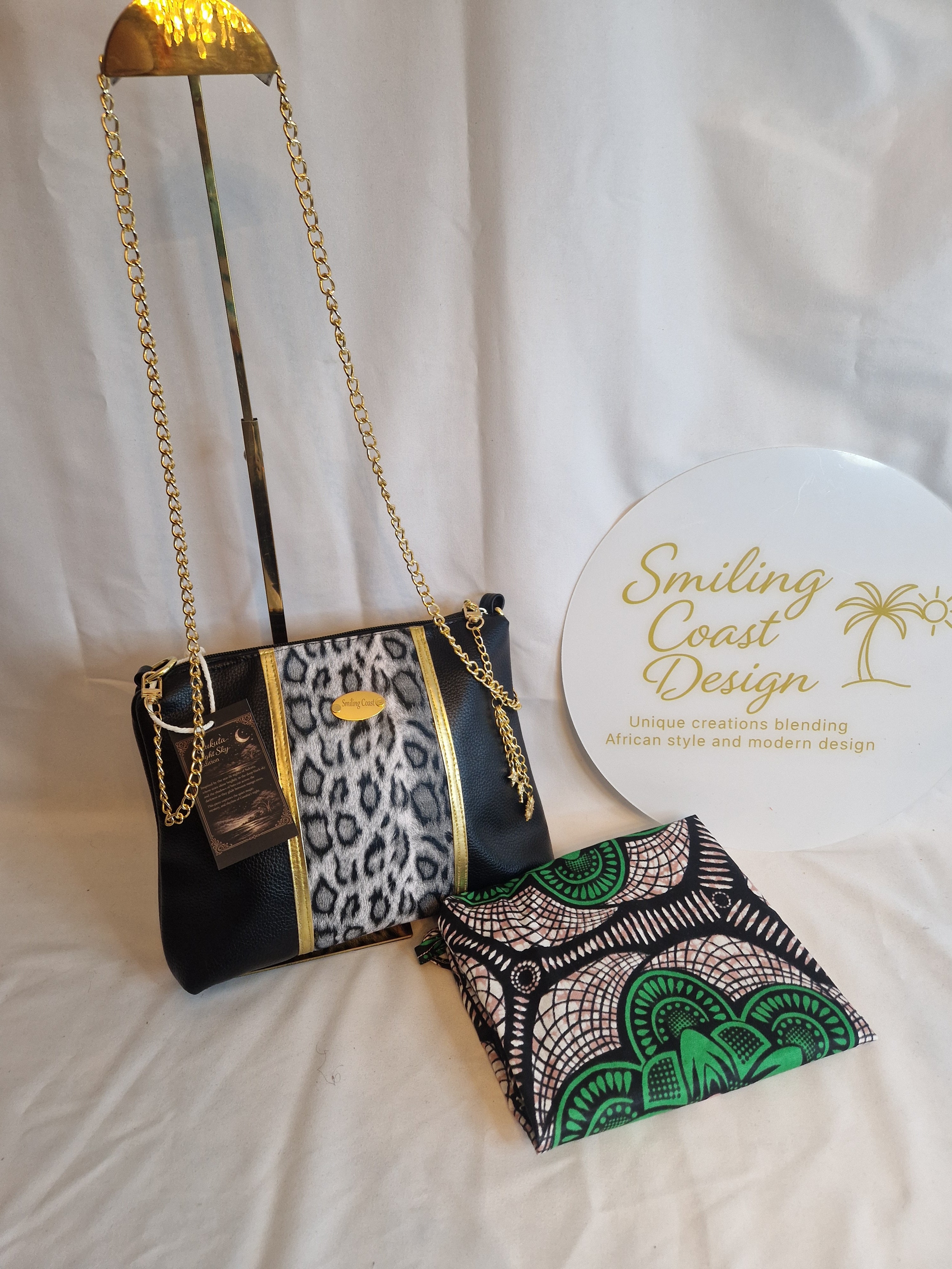 Animalprint Crossbody Bag – Vegan Leather with African Wax Print Lining | Smiling Coast Design