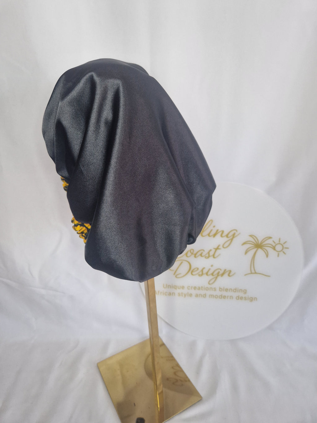 African Wax Print /Black Satin Bonnet – Hair Cap