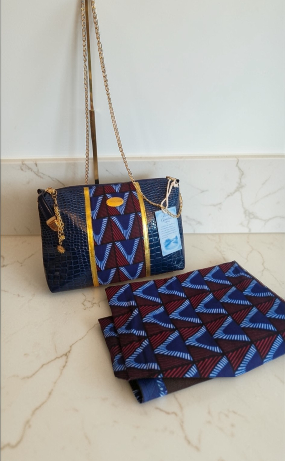 African Wax Print/ Vegan leather Crossbody Bag River Gambia Edition