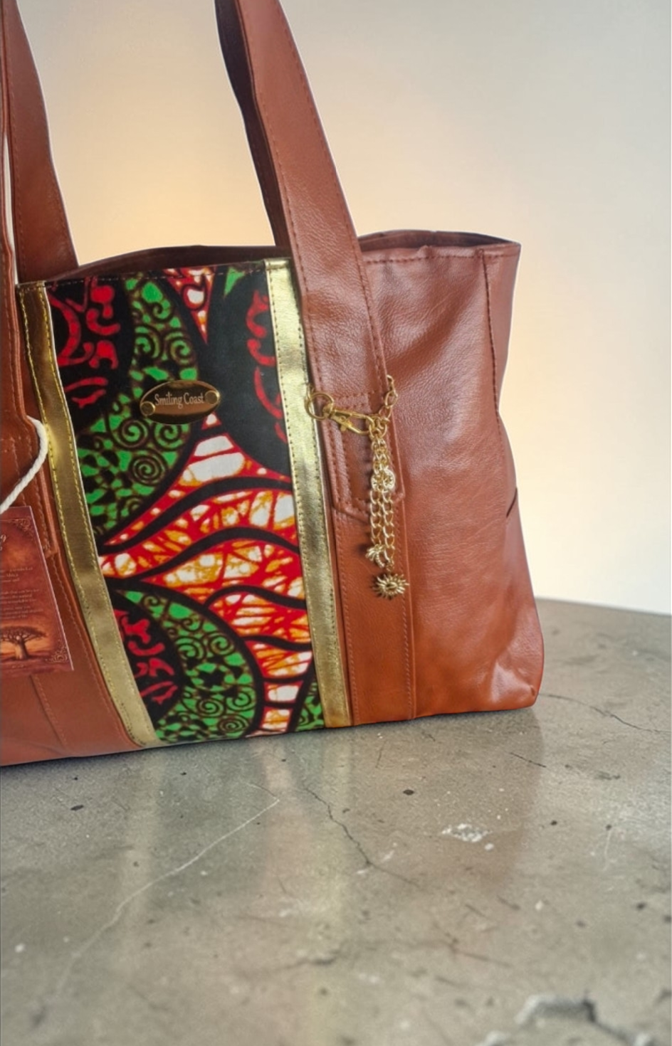 African Wax Print Handmade Vegan Leather Shopper and dustbag- Everlasting Baobab Edition