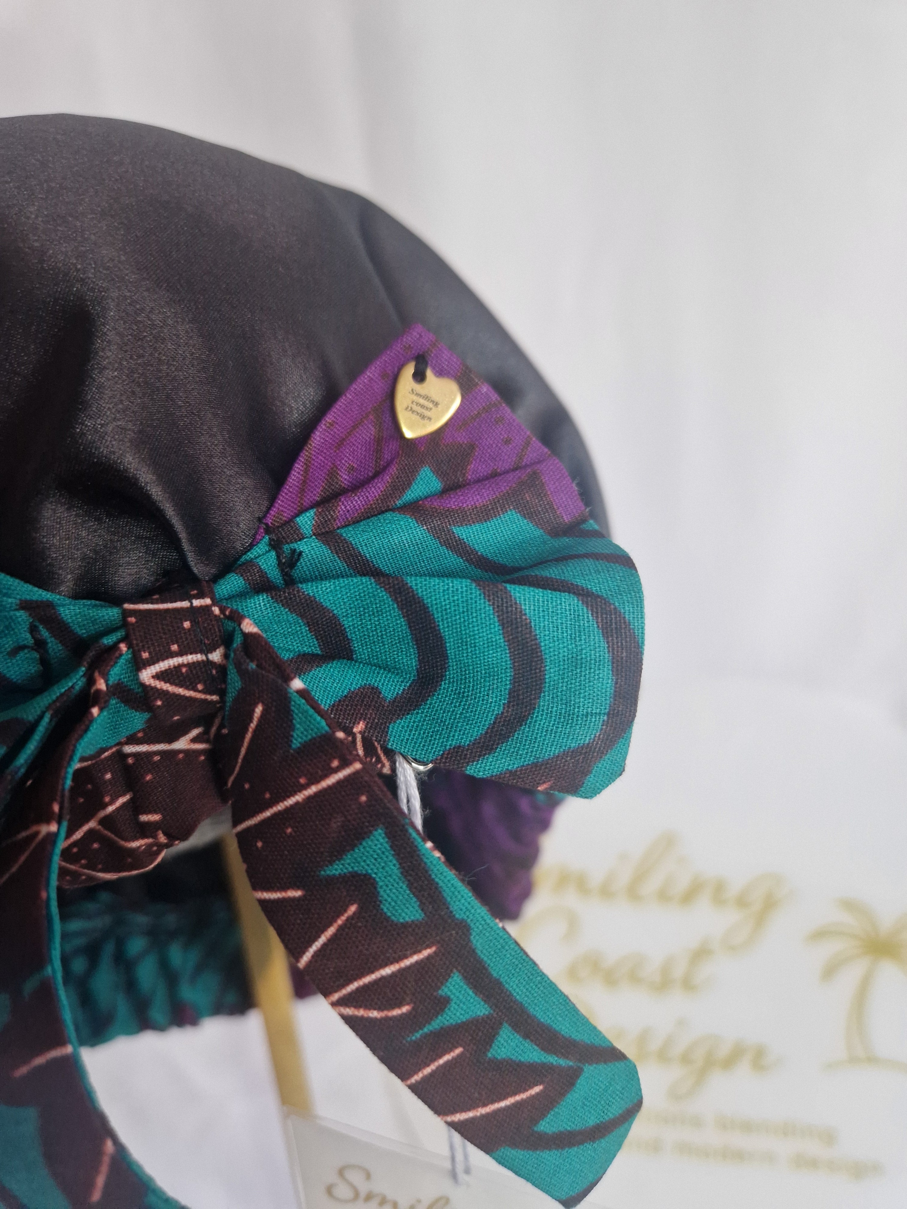 African Wax Print /Black Satin Bonnet – Hair Cap