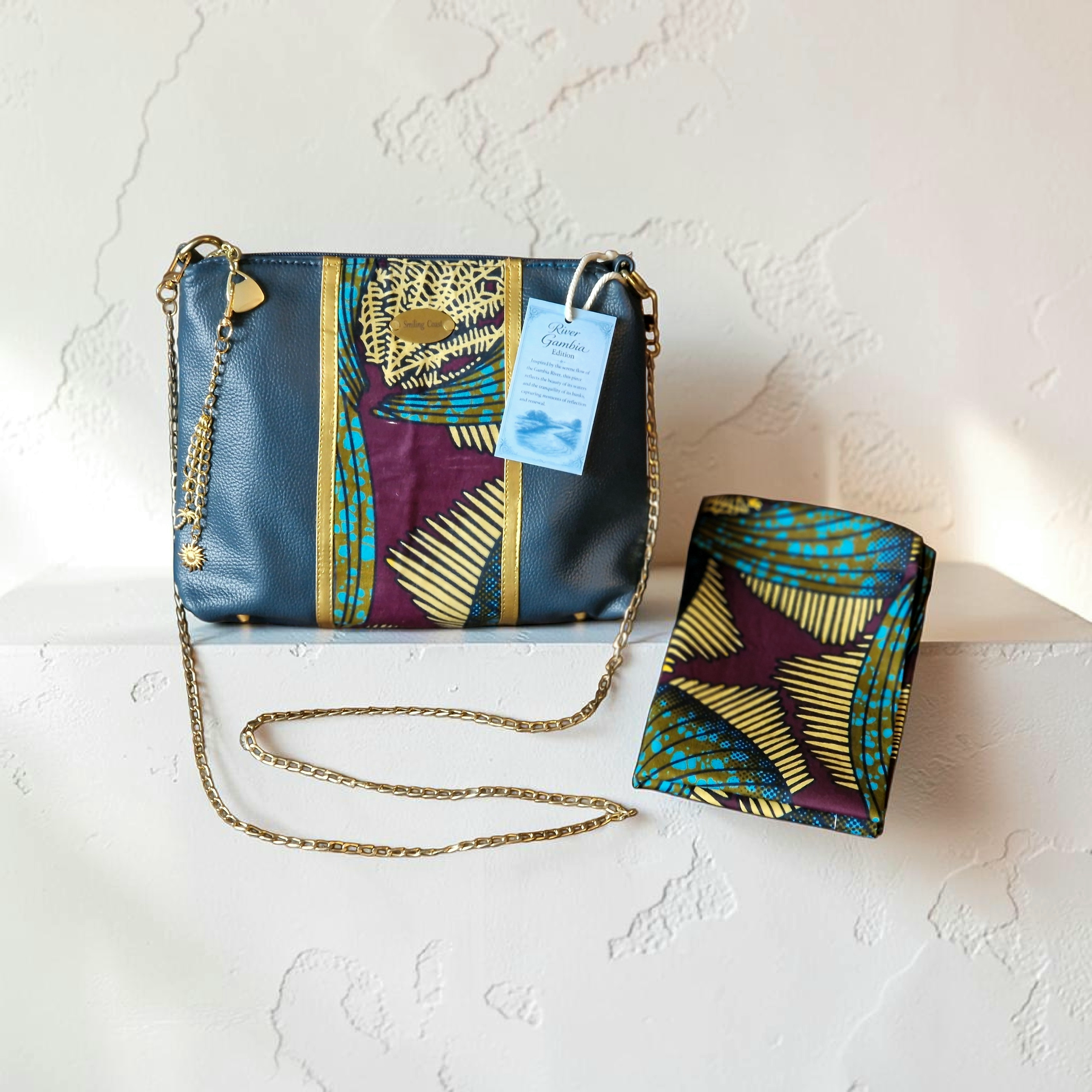 African waxprint/Vegan leather  Crossbody Bag –River Gambia Edition/ Limited Edition