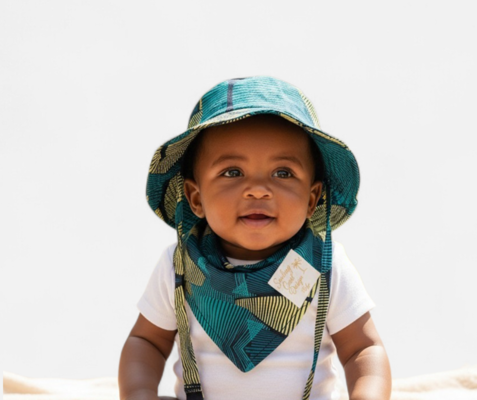 African Wax Print Baby Set -Sun Hat, Bib & Pacifier Clip