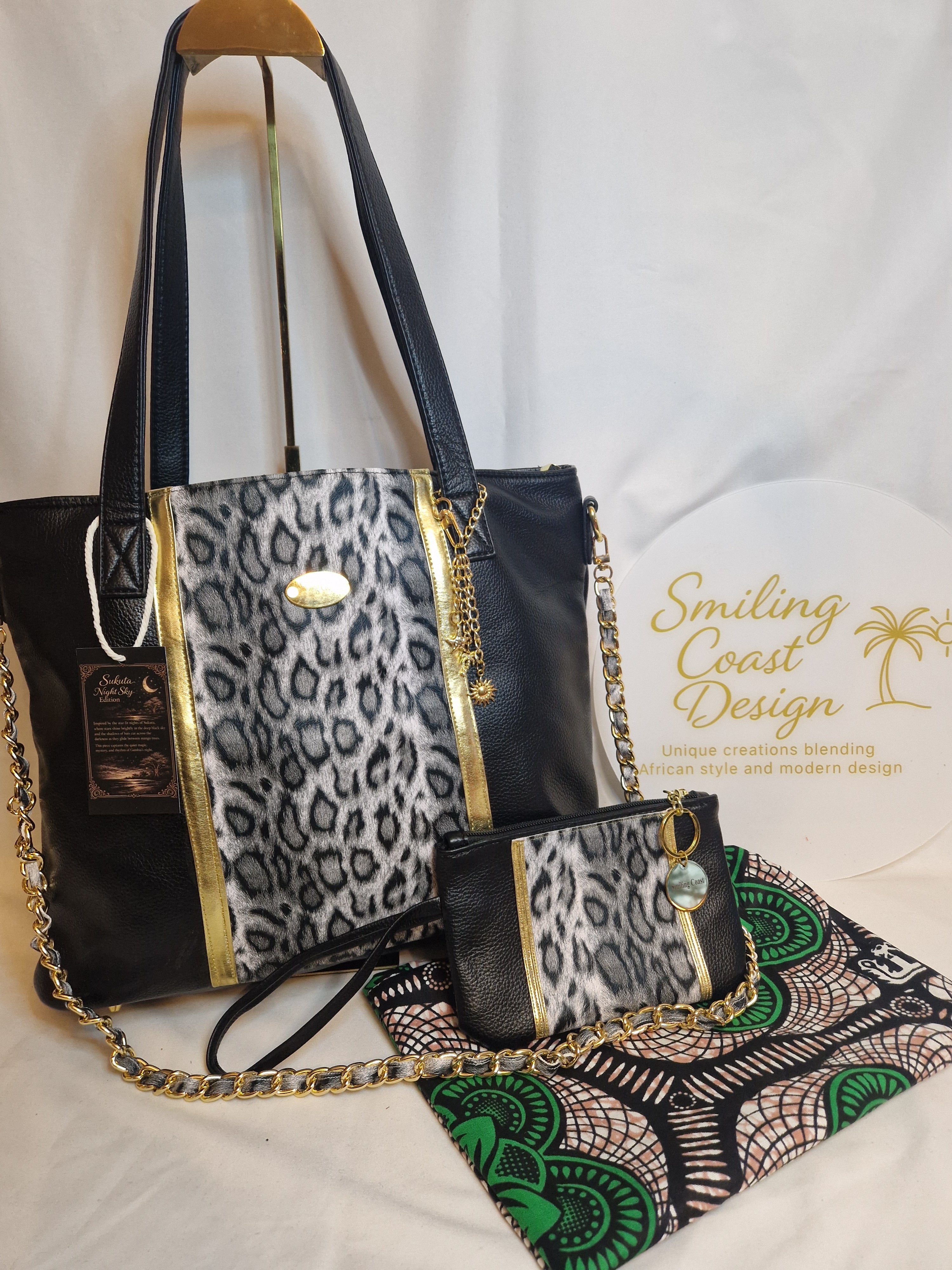 Luxury Animal Print Tote Bag Set with Wallet /African waxprint inside and matching waxprint dustbag