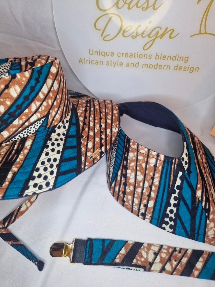 African Wax Print Baby Set –  Sun Hat, Bib & Pacifier Clip