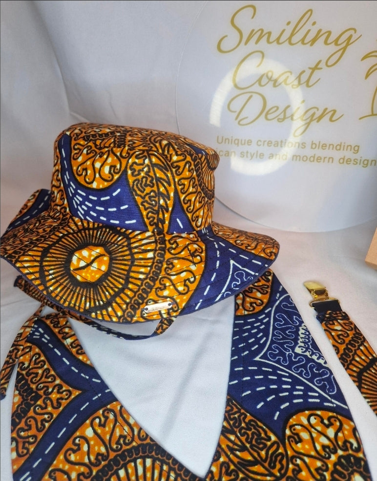 African Wax Print Baby set –  Sun Hat, Bib & Pacifier Clip