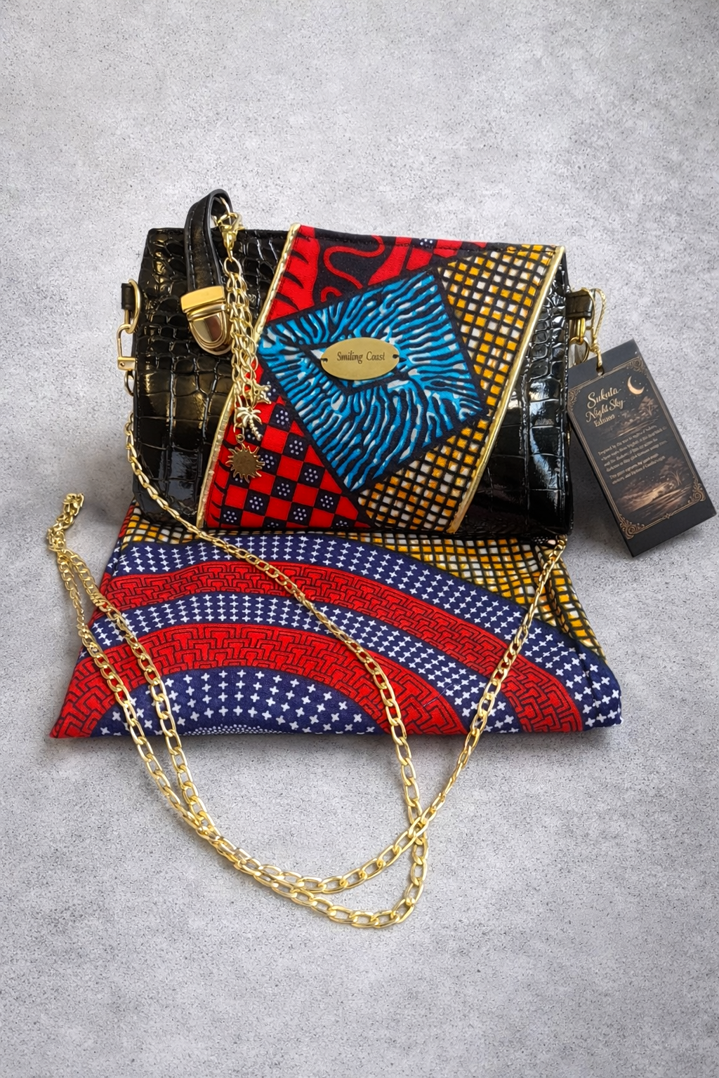 Sukuta Night Sky Edition Clutch – Handmade African Wax Print & Gold Details