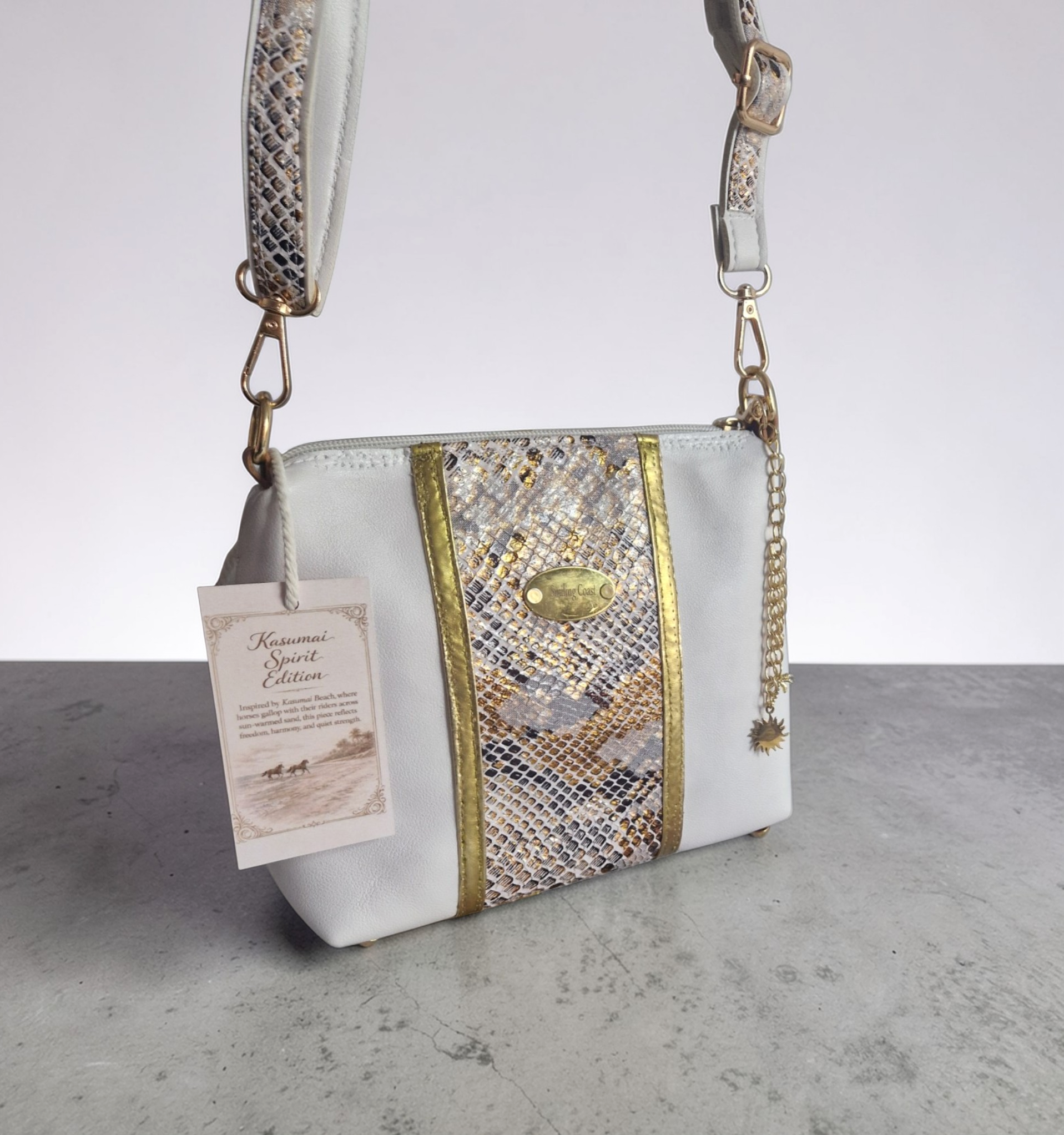 Snakeskin-print Crossbody Bag – Vegan Leather and African waxprint inside
