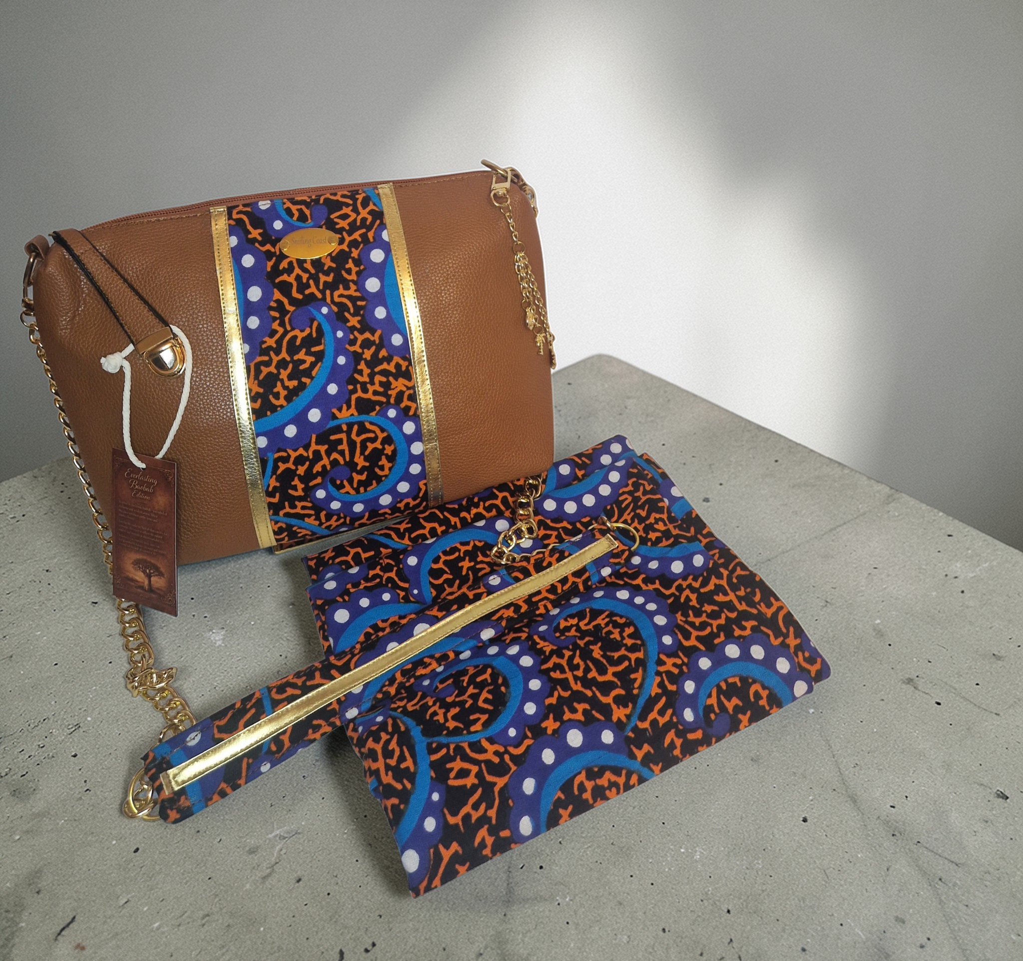 African waxprint Shoulder Bag – Handmade Vegan Leather & African Wax Print | Everlasting Baobab Edition-Smiling Coast Design