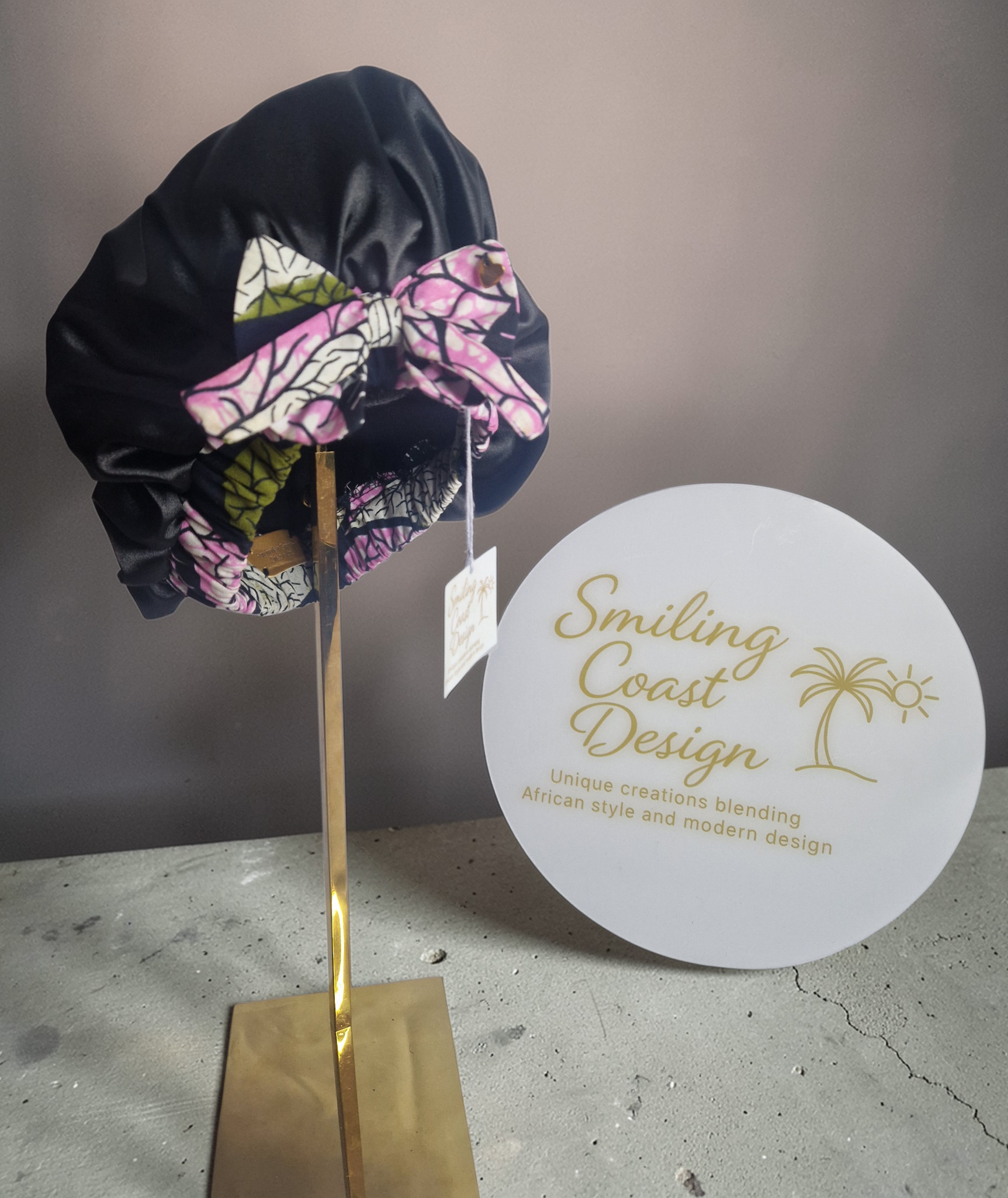 African Wax Print /Black Satin Bonnet – Hair Cap