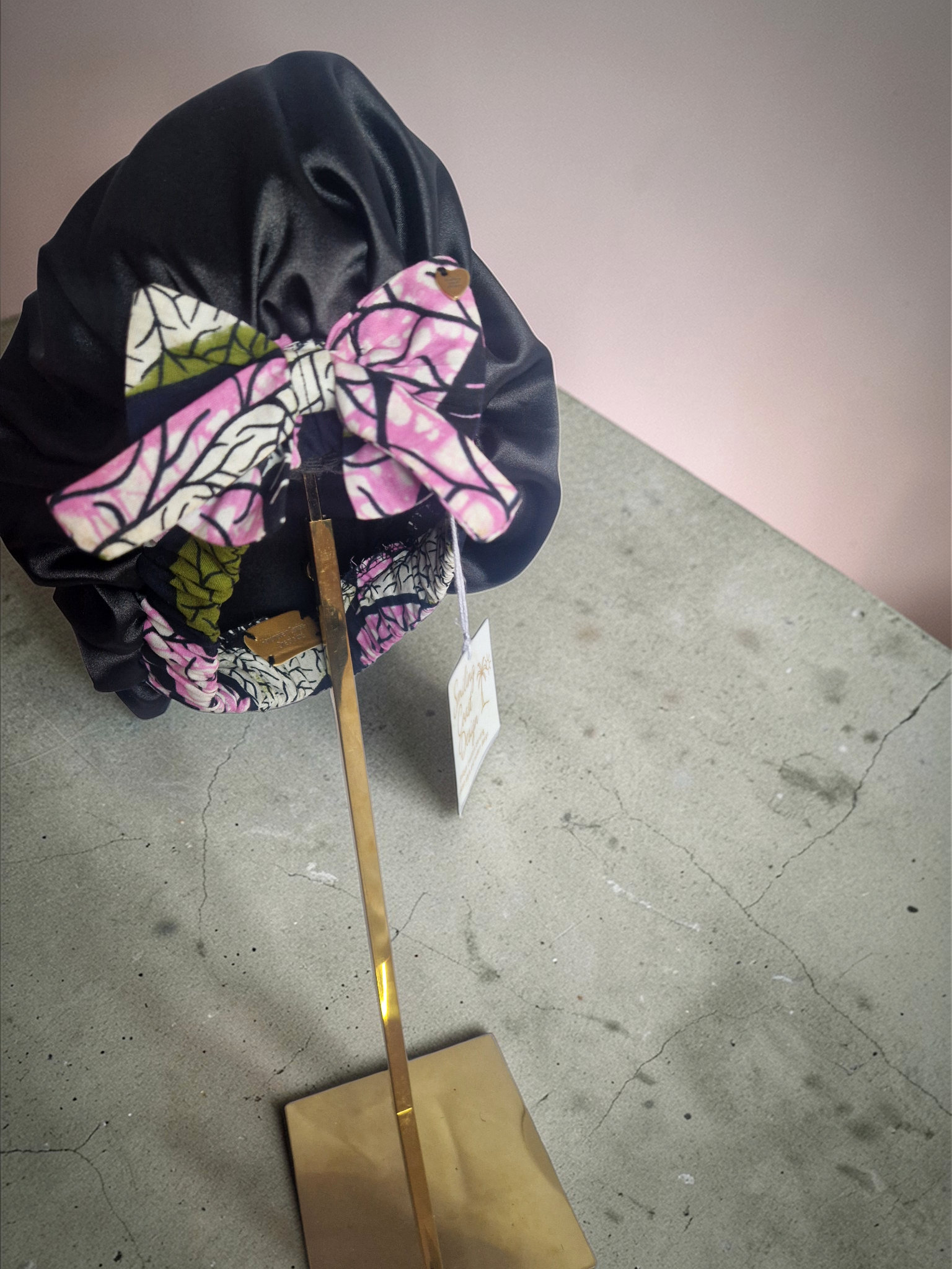 African Wax Print /Black Satin Bonnet – Hair Cap