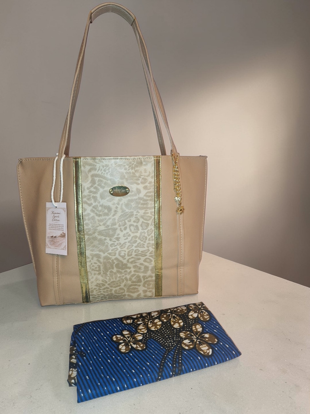 Animalprint Tote Bag – Handmade Vegan Leather & African Wax Print inner lining |Kasumai Spirit Edition- Smiling Coast Design