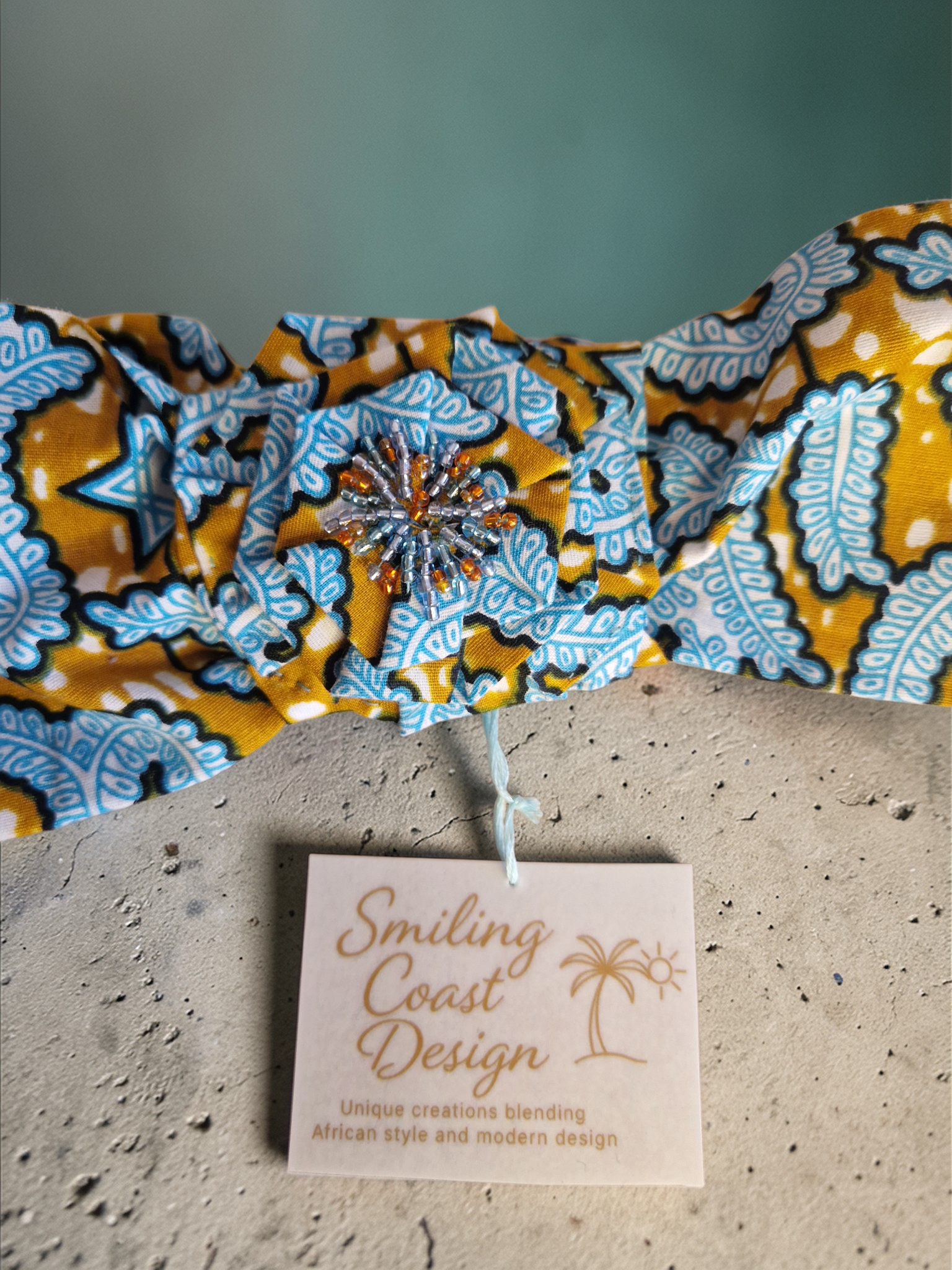African Wax Print Headband with Beaded Detail – Handmade in The Gambia | Smiling Coast Design