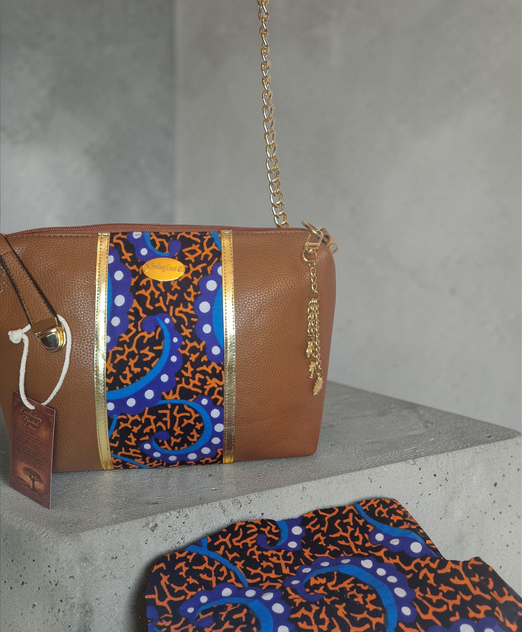 African waxprint Shoulder Bag – Handmade Vegan Leather & African Wax Print | Everlasting Baobab Edition-Smiling Coast Design