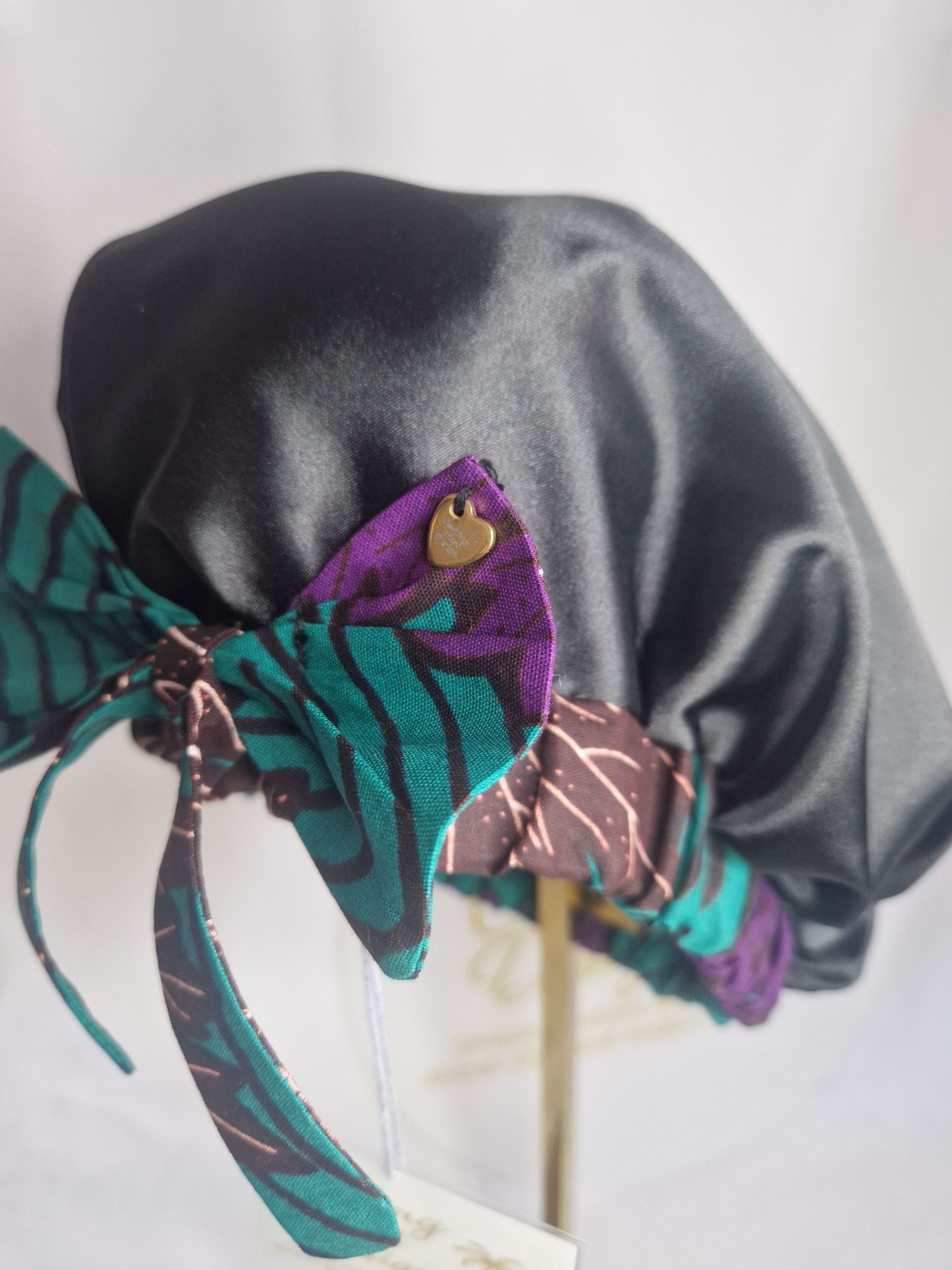 African Wax Print /Black Satin Bonnet – Hair Cap