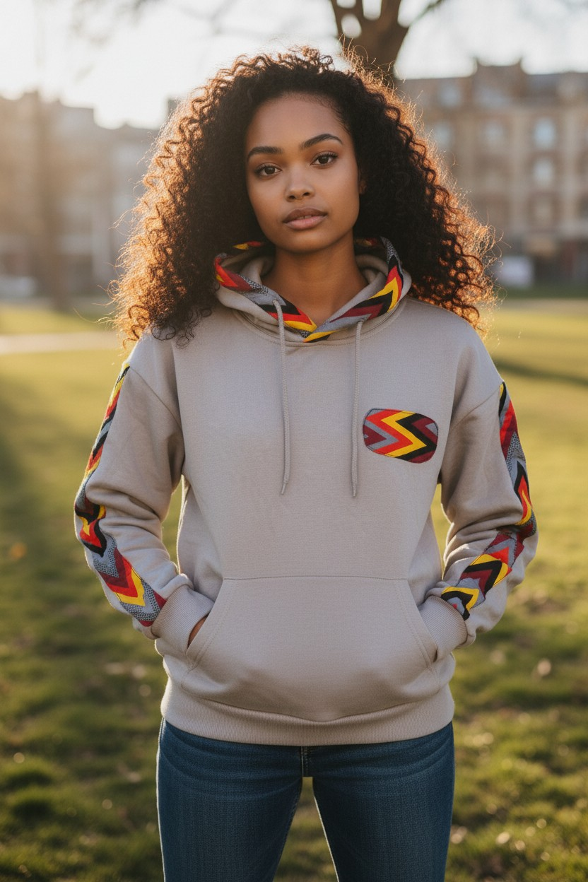 African Wax Print Hoodie – One of a Kind Unisex . Size M