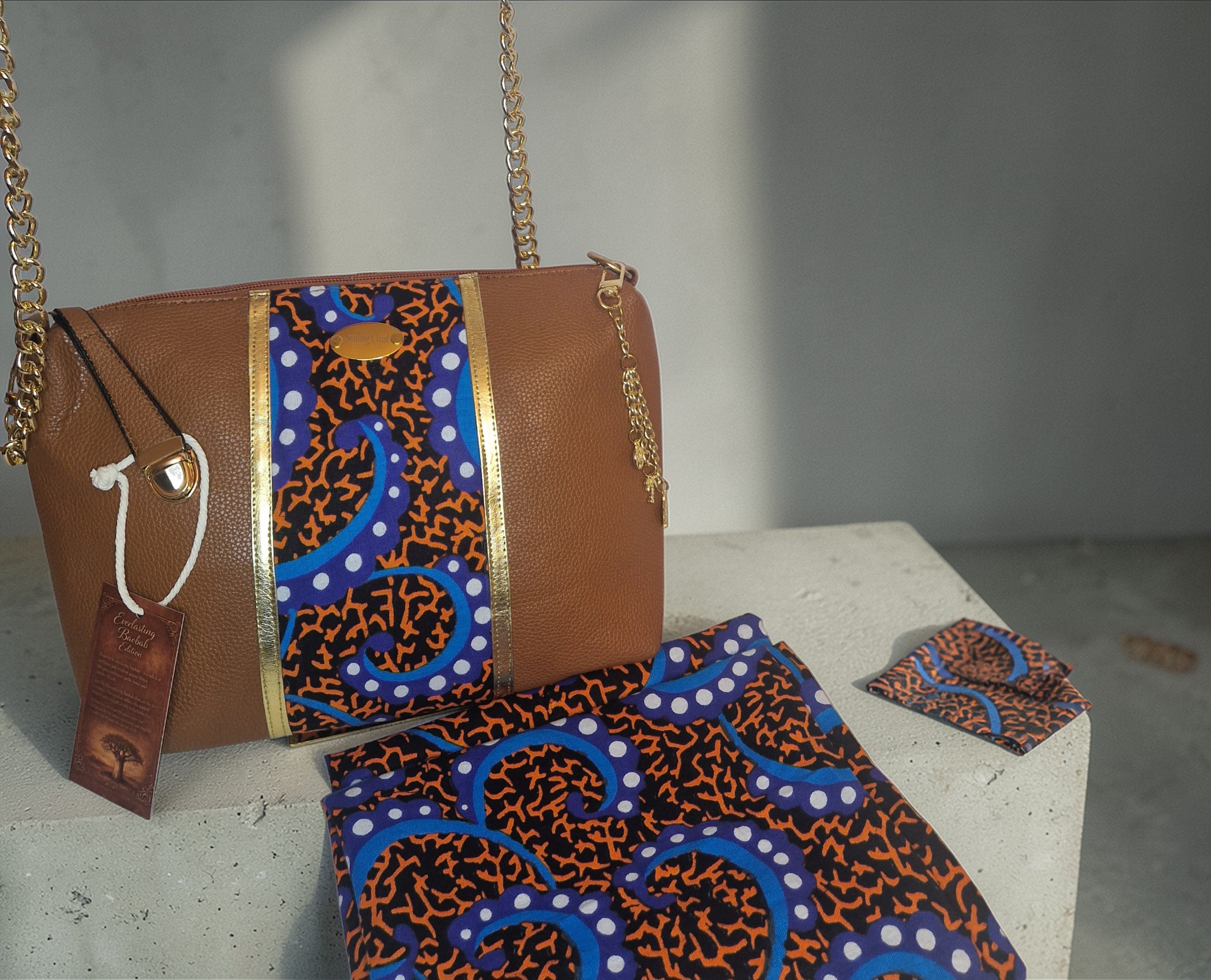 African waxprint Shoulder Bag – Handmade Vegan Leather & African Wax Print | Everlasting Baobab Edition-Smiling Coast Design