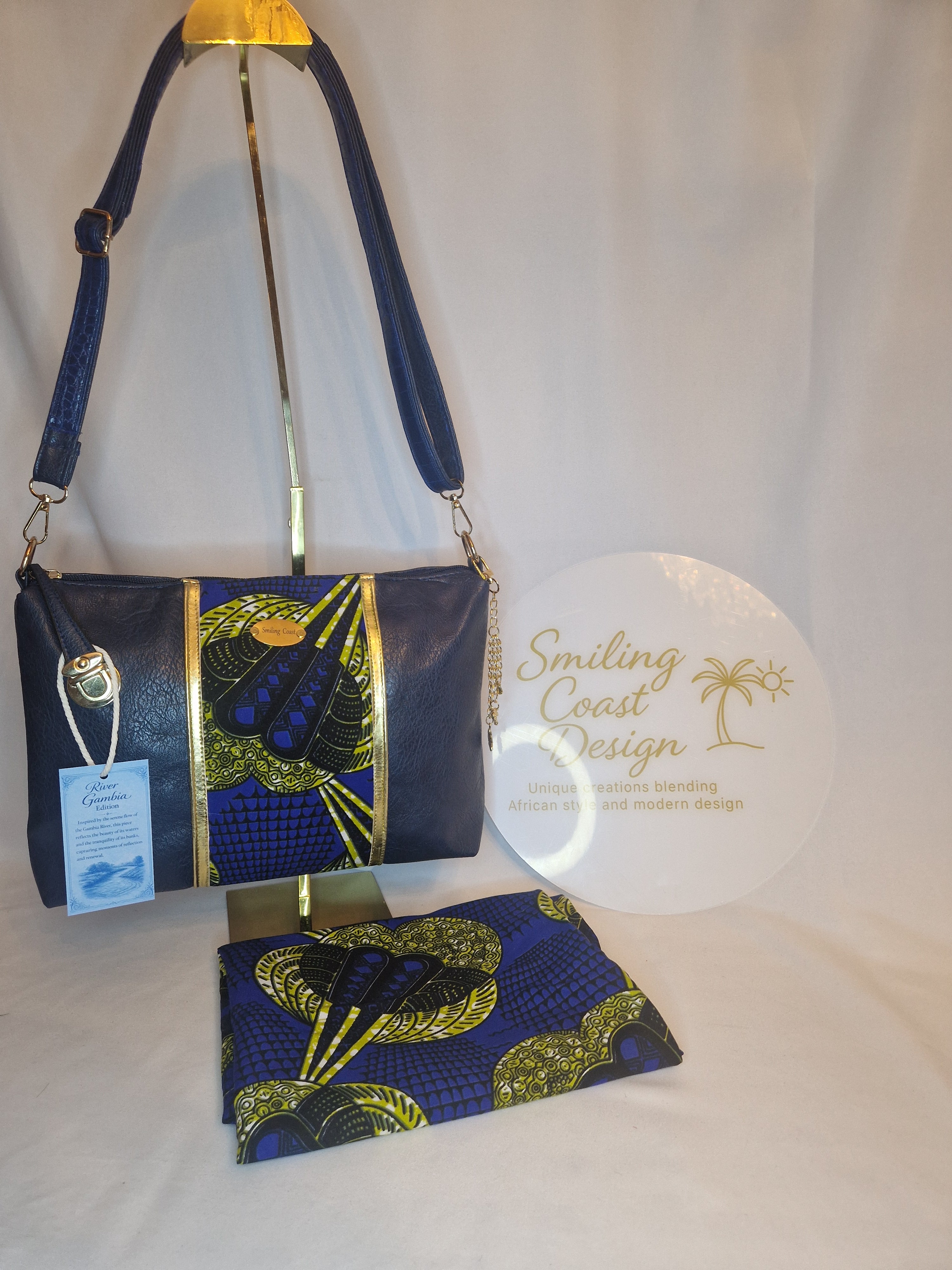 African waxprint Shoulder Bag – Handmade Vegan Leather & African Wax Print | River Gambia Edition-Smiling Coast Design