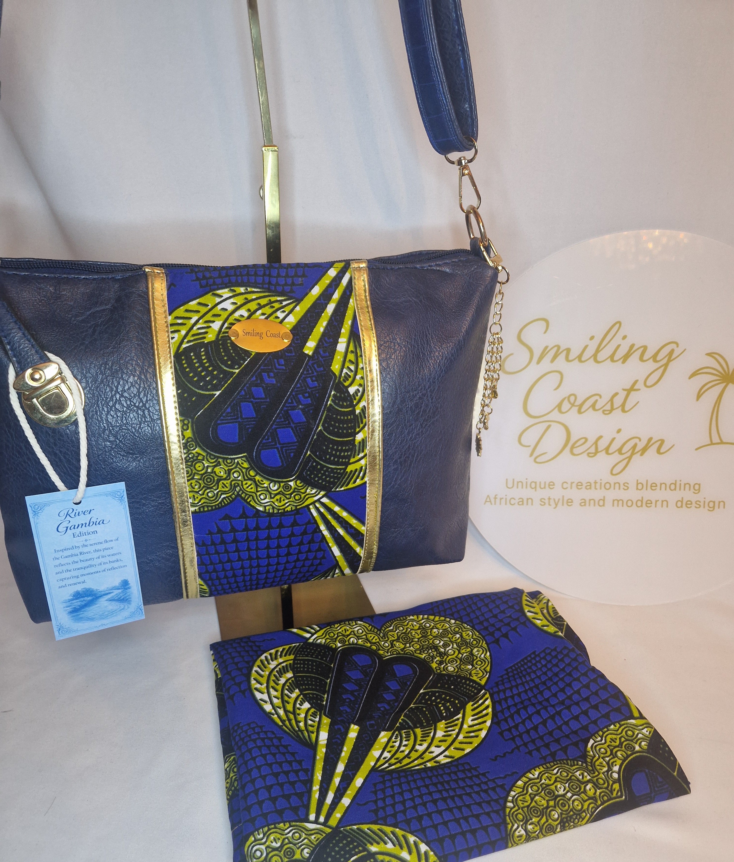 African waxprint Shoulder Bag – Handmade Vegan Leather & African Wax Print | River Gambia Edition-Smiling Coast Design