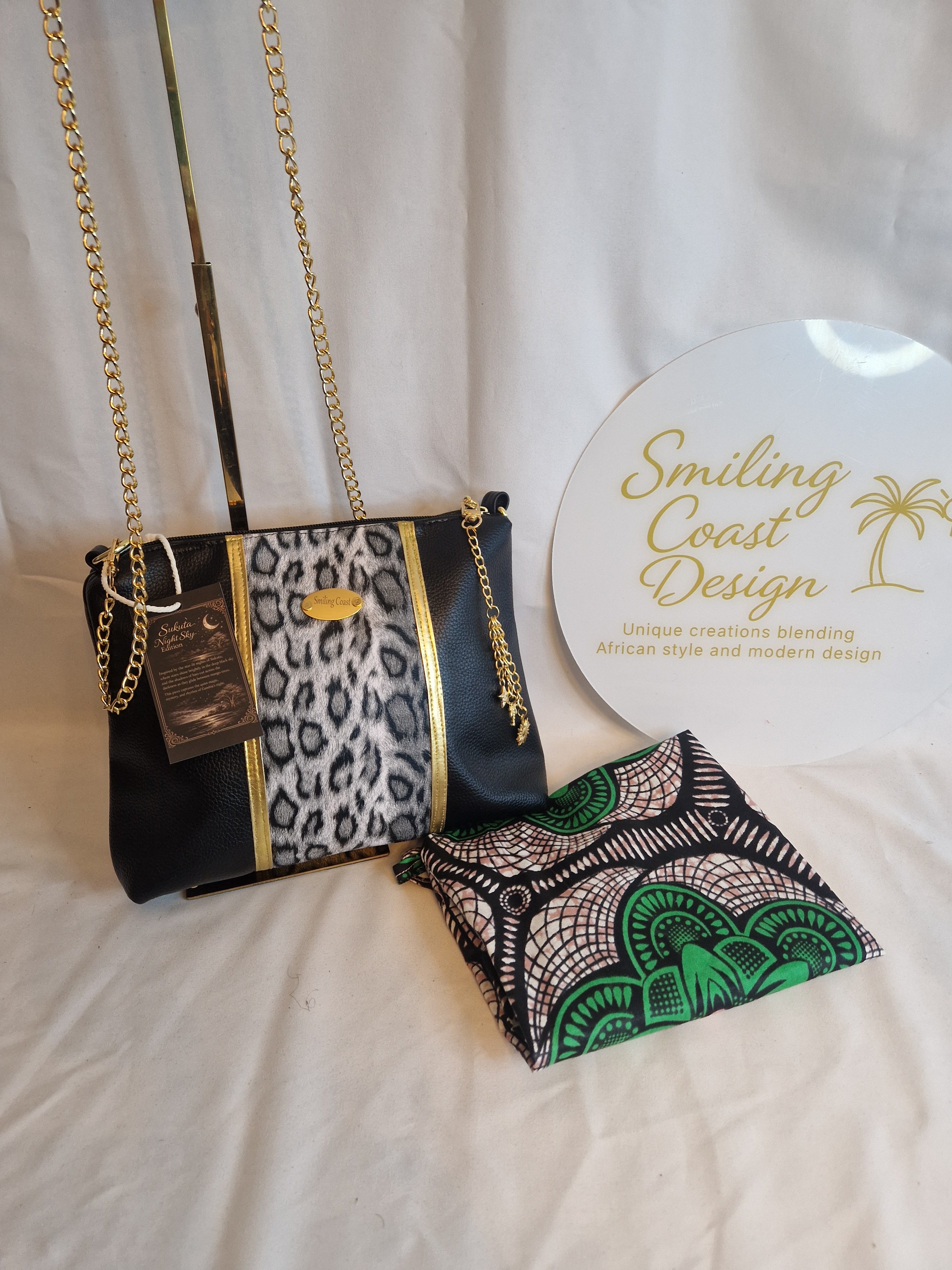 Animalprint Crossbody Bag – Vegan Leather with African Wax Print Lining | Smiling Coast Design