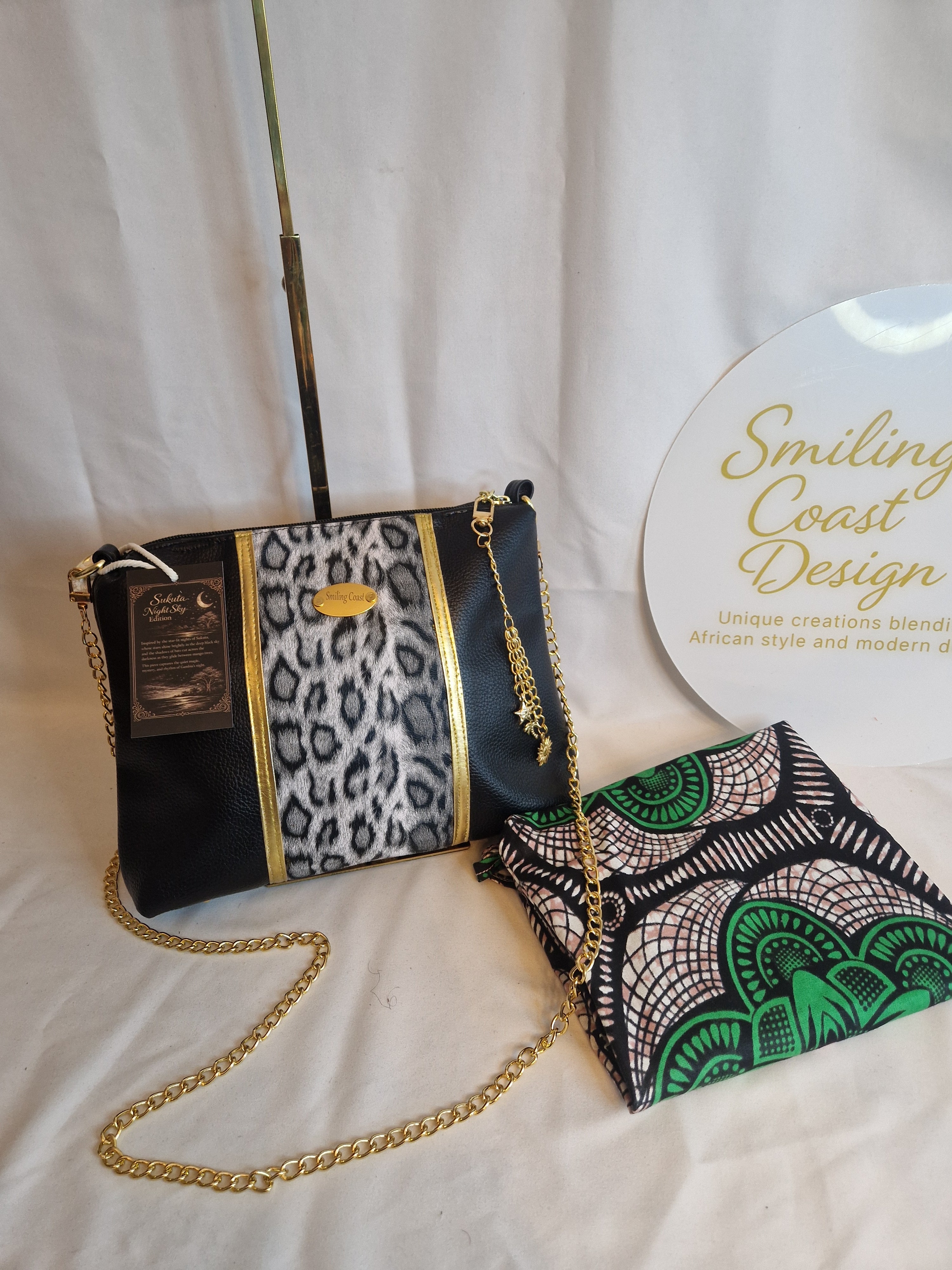 Animalprint Crossbody Bag – Vegan Leather with African Wax Print Lining | Smiling Coast Design