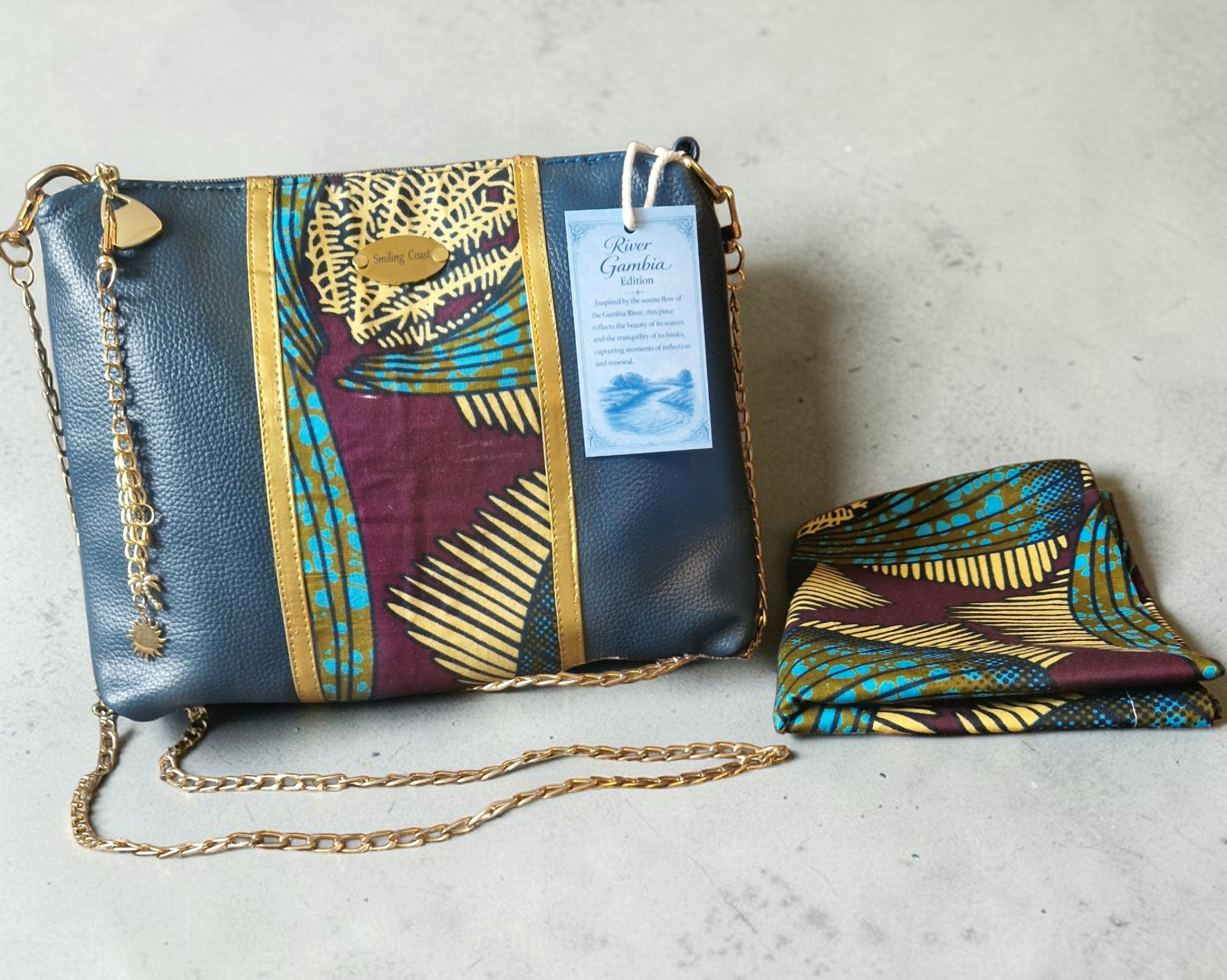 African waxprint/Vegan leather  Crossbody Bag –River Gambia Edition/ Limited Edition