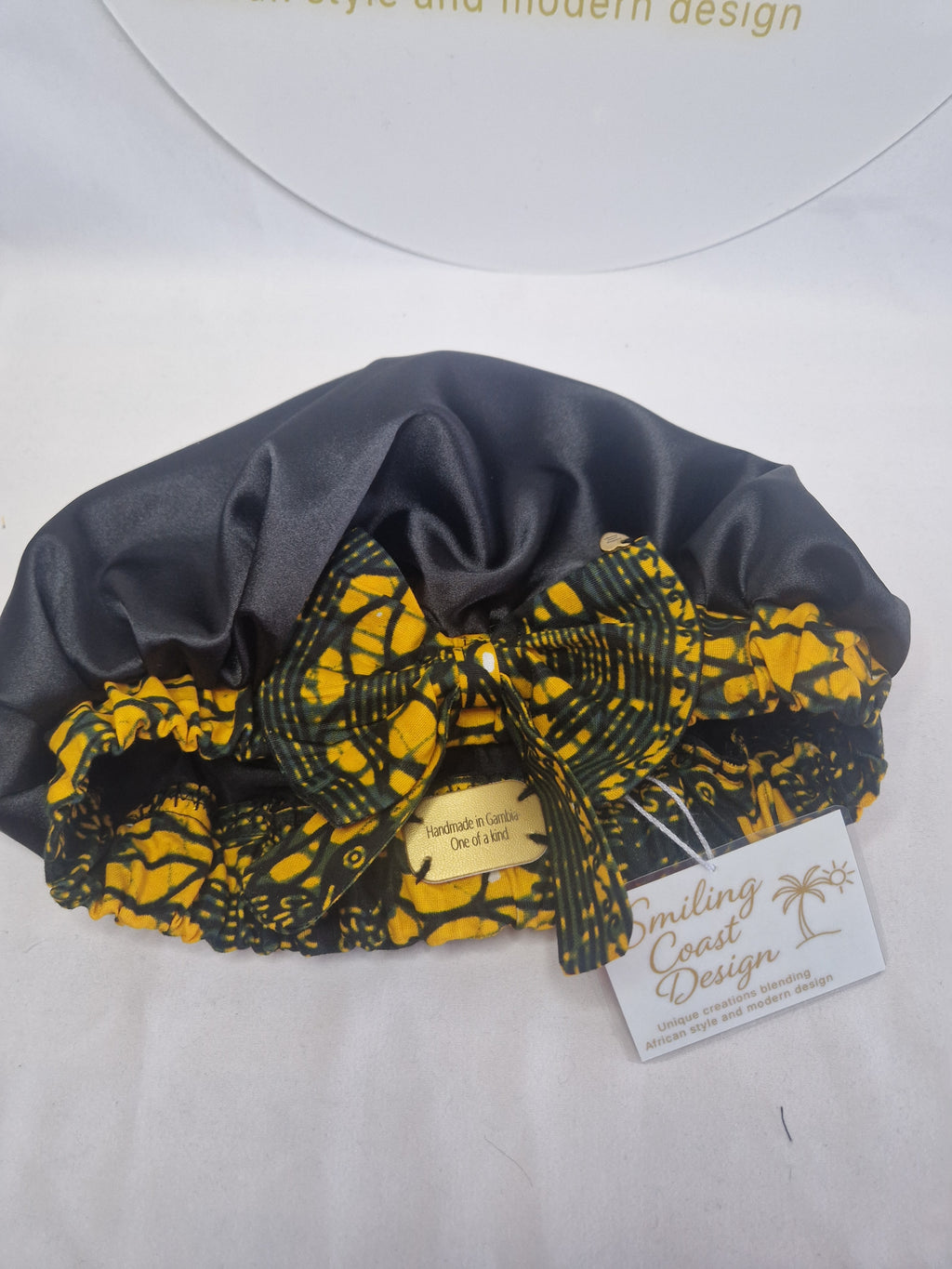 African Wax Print /Black Satin Bonnet – Hair Cap