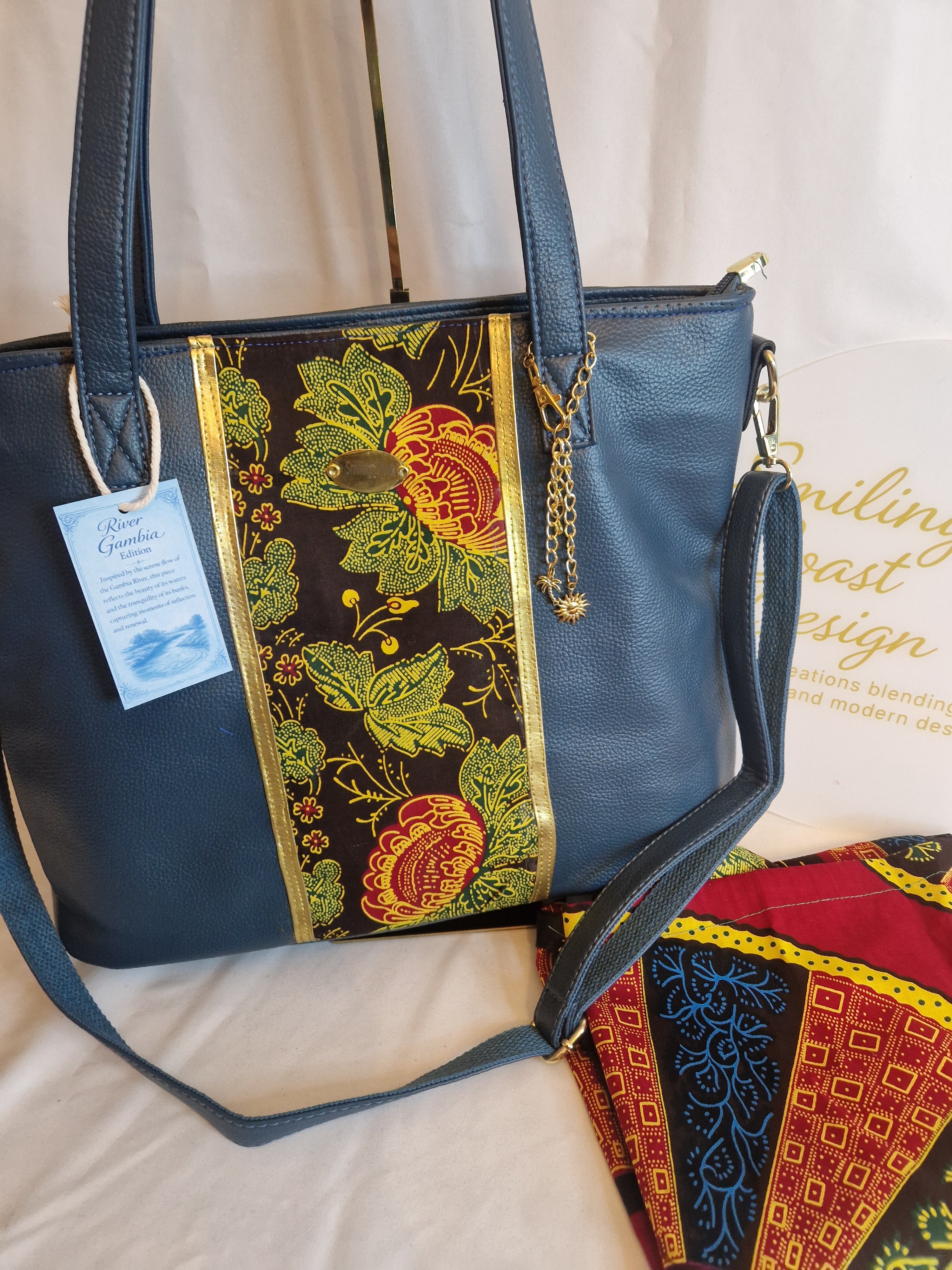 African Wax Print  Tote Bag – Handmade Vegan Leather & |River Gambia Edition -Smiling Coast Design