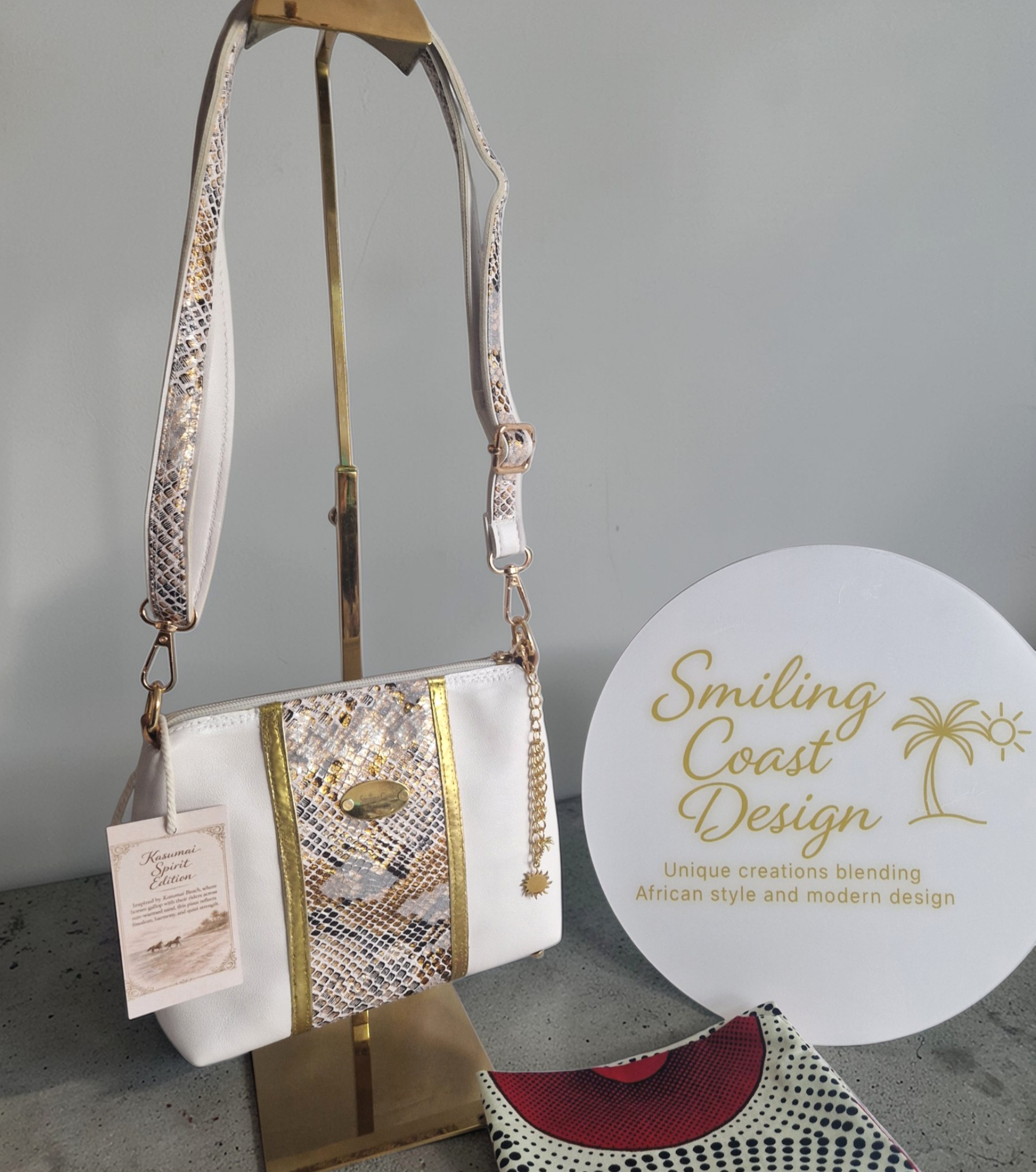 Snakeskin-print Crossbody Bag – Vegan Leather and African waxprint inside