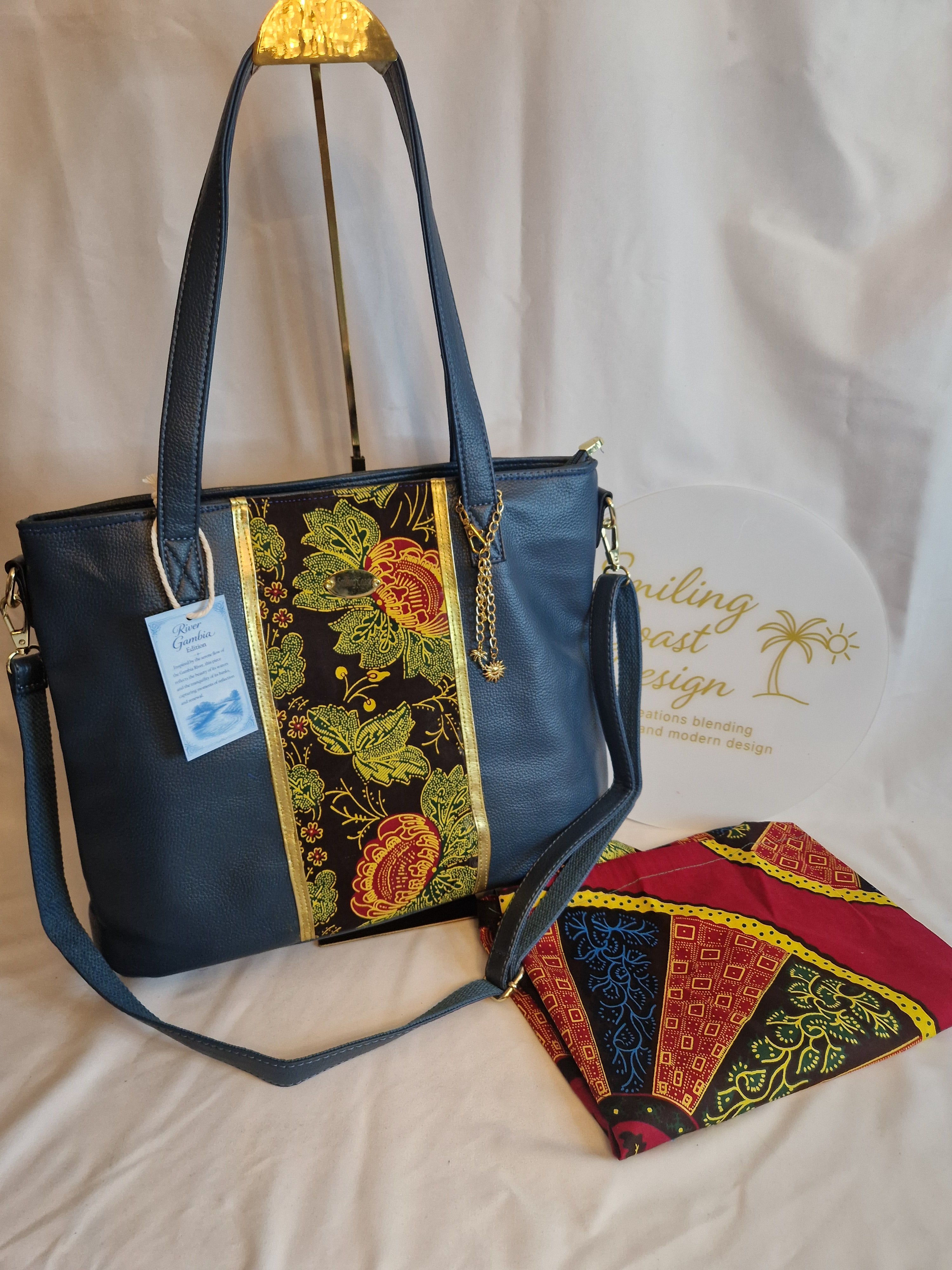 African Wax Print  Tote Bag – Handmade Vegan Leather & |River Gambia Edition -Smiling Coast Design